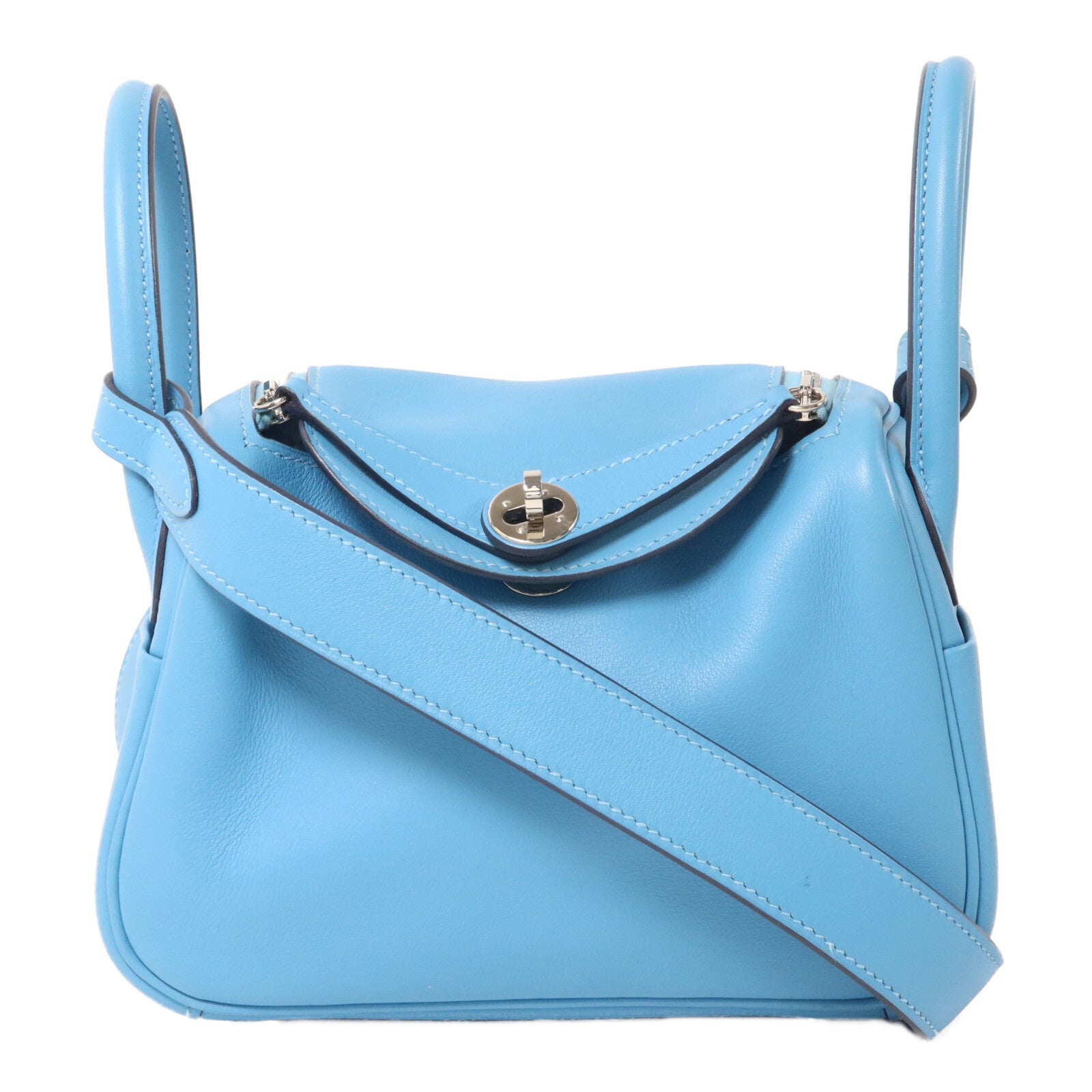 HERMES Swift皮革Mini Lindy金扣手挽肩背兩用袋Bleu Frida