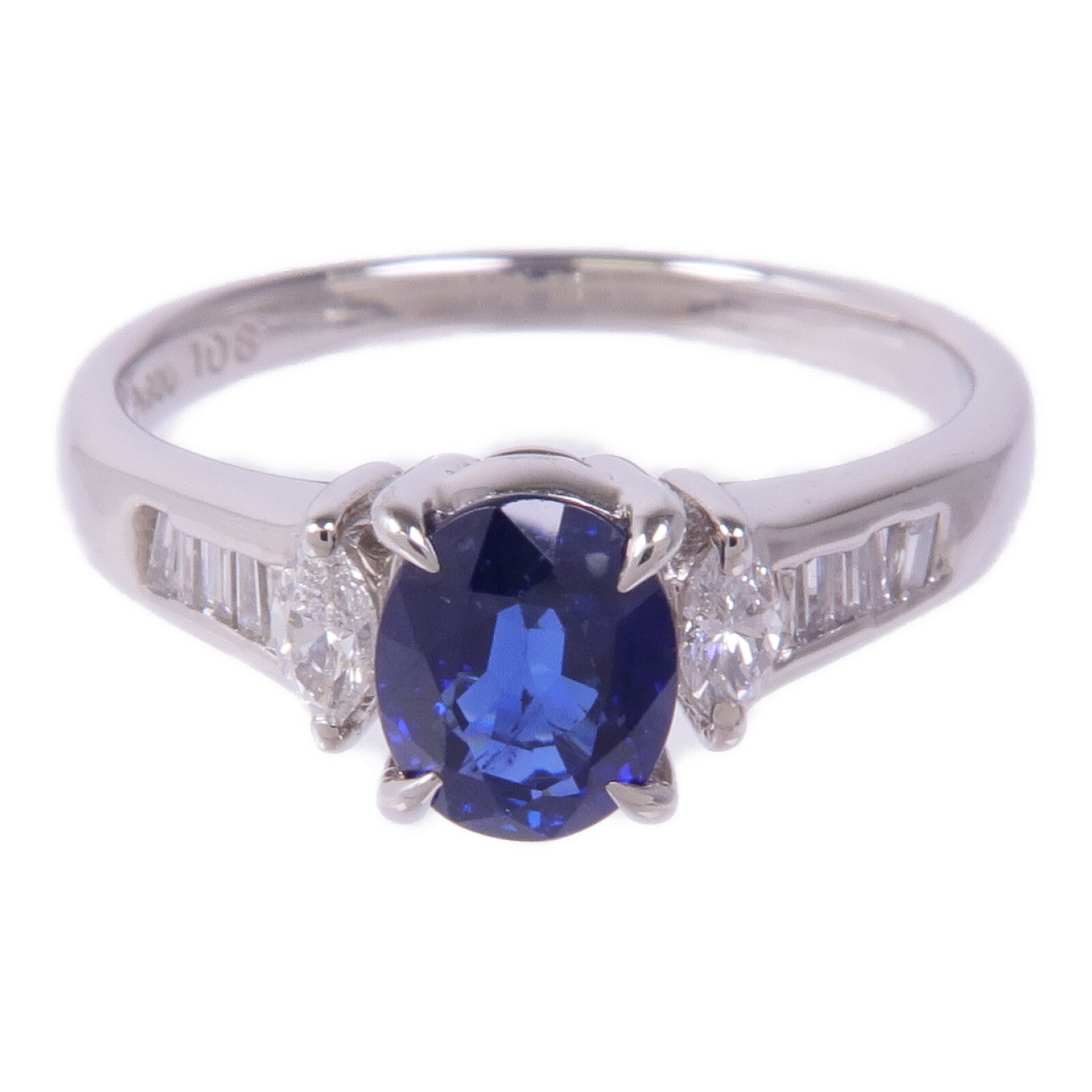 JEWELRY PT900鉑金Sapphire Diamond Ring藍寶石/鑽石戒指US#7.5
