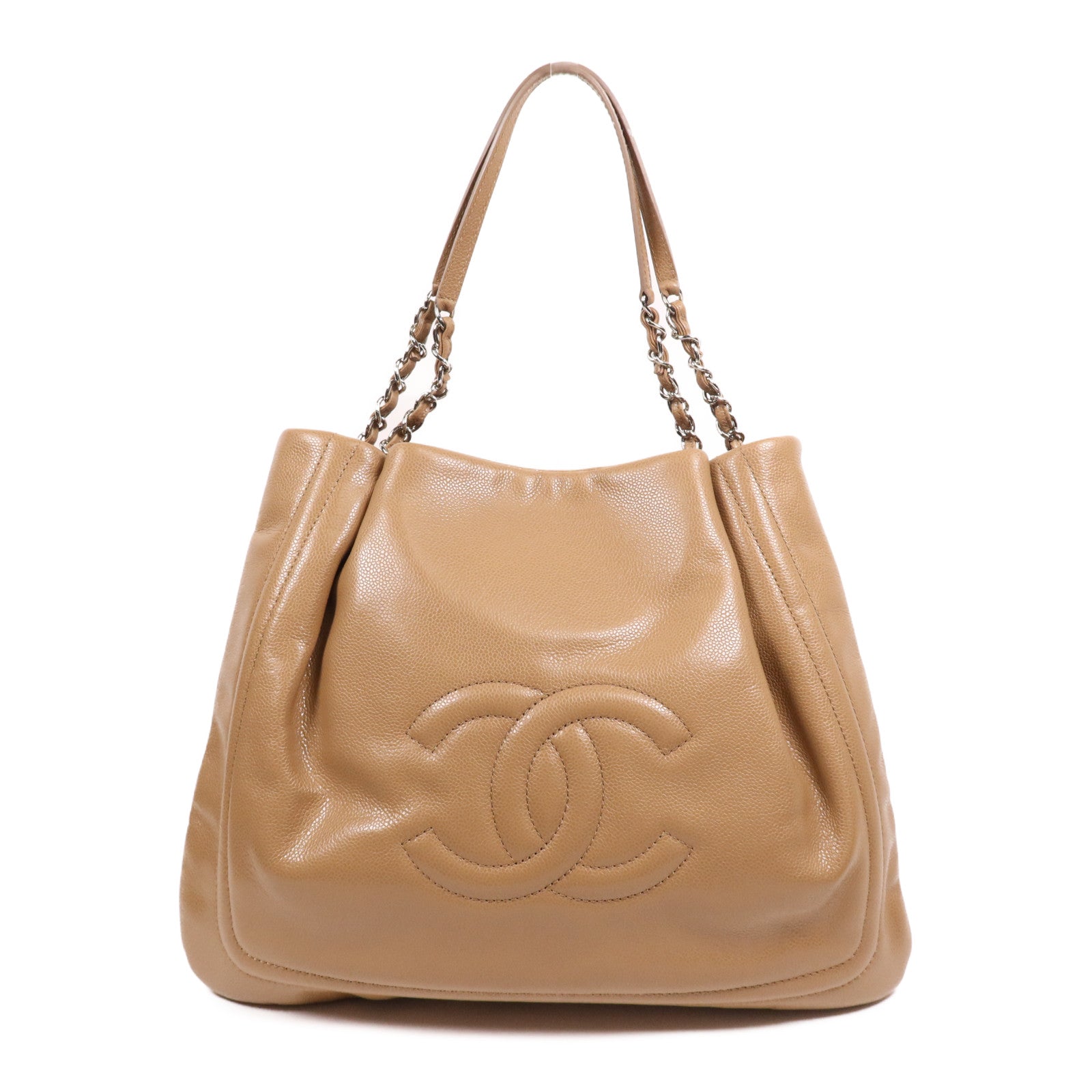 CHANEL 牛皮皮革Timeless Pleated Chain Tote銀扣肩背袋