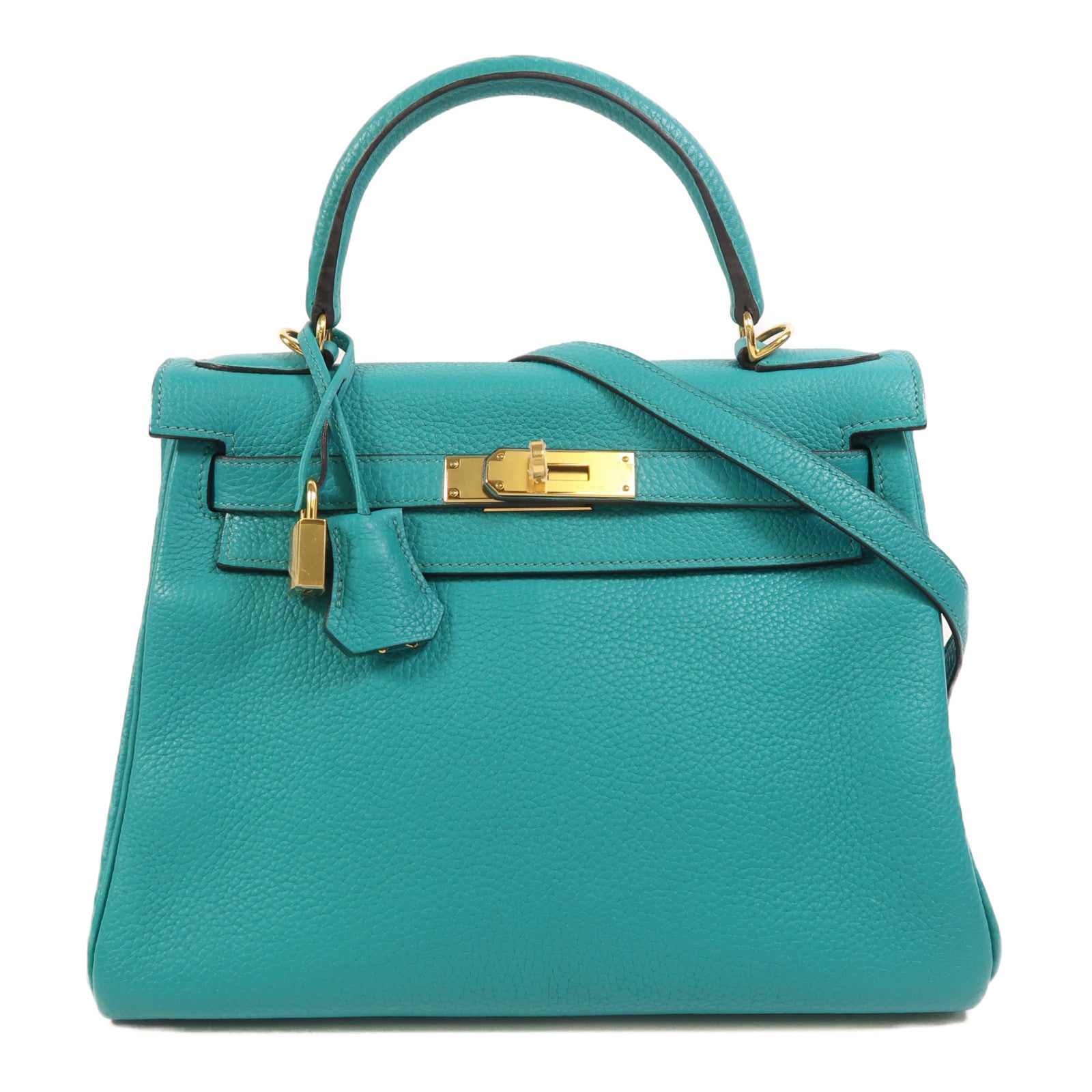 HERMES Togo皮革Kelly 28金扣手挽肩背兩用袋Bleu Paon