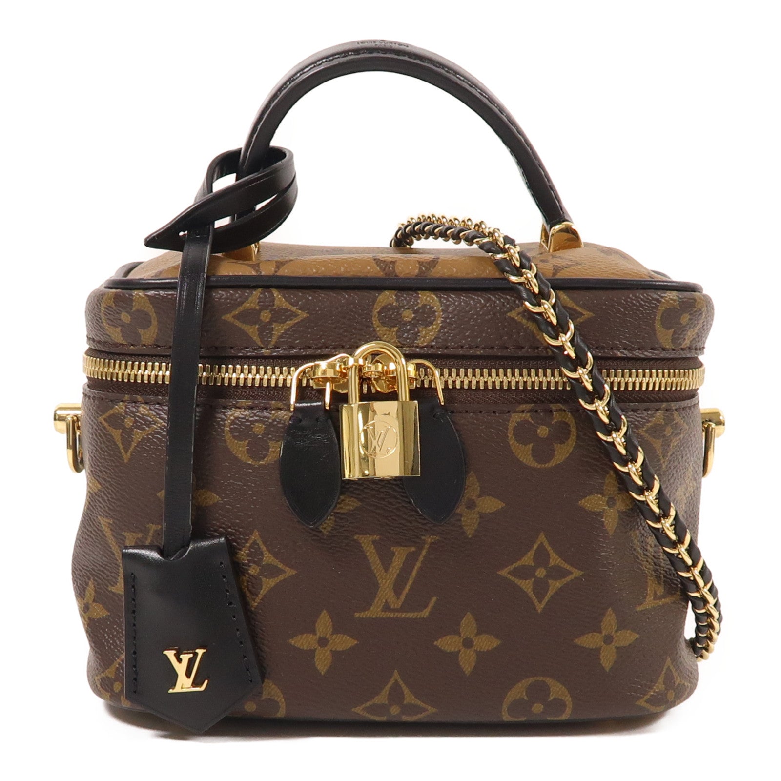 LOUIS VUITTON Monogram Reverse Vanity PM金扣手挽肩背兩用袋棕色