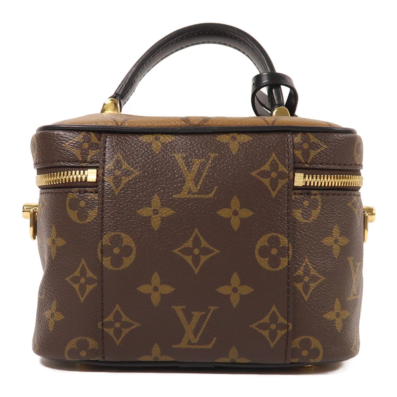 LOUIS VUITTON Monogram Reverse Vanity PM金扣手挽肩背兩用袋棕色