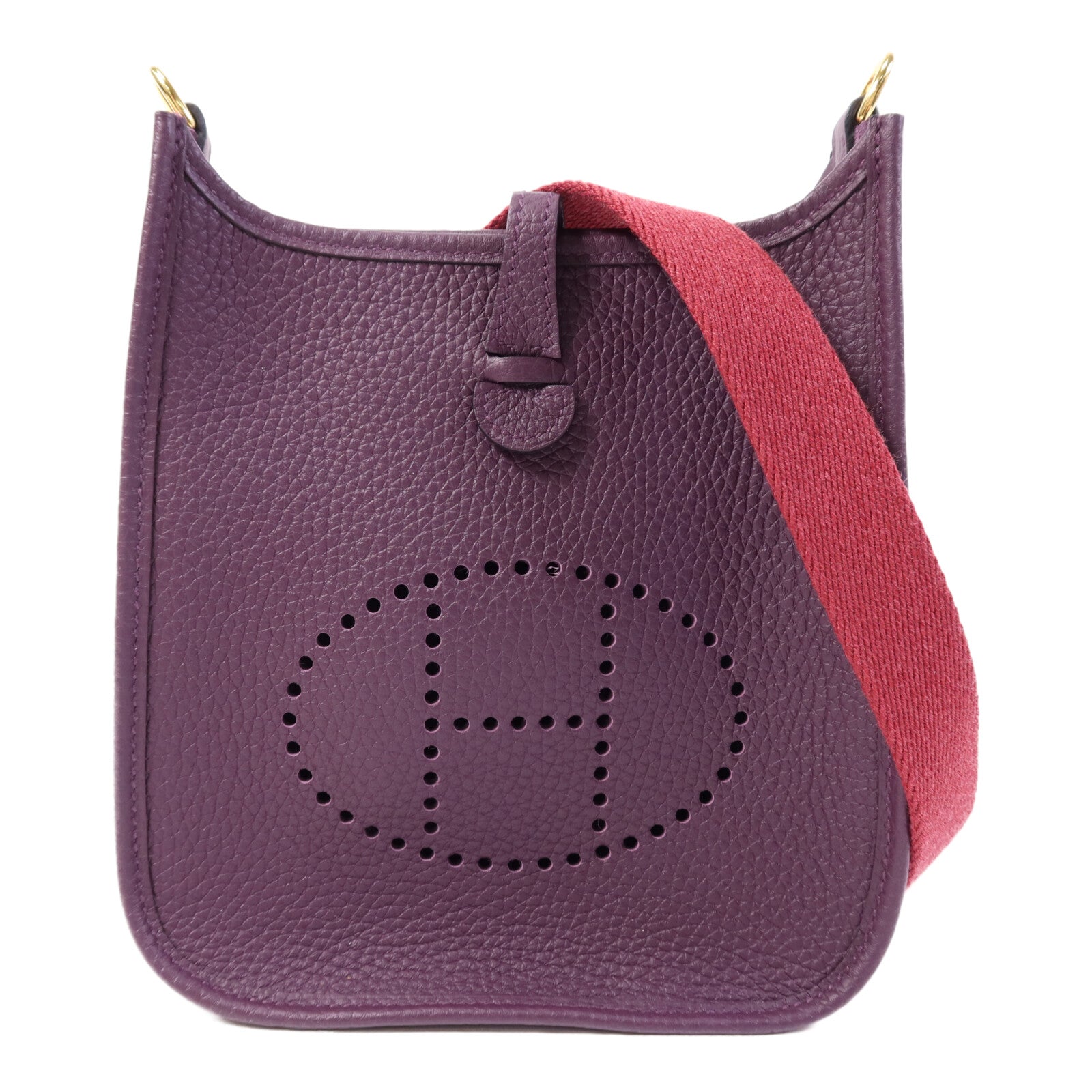 HERMES 【Hermes Fair】Clemence皮革Evelyne TPM金扣肩背袋Cassis/Rouge Grenat