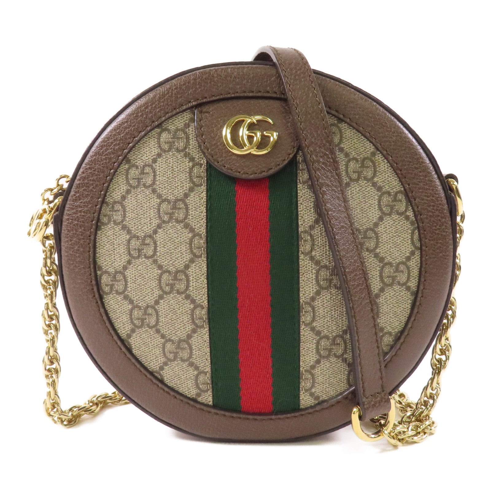 GUCCI GG GHW Ophidia Chain Shoulder Bag 550618 Coated Canvas Brown