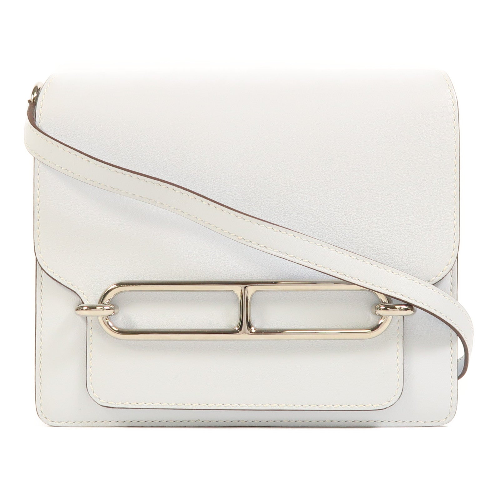 HERMES Swift皮革Roulis Mini銀扣肩背袋Bleu Brume