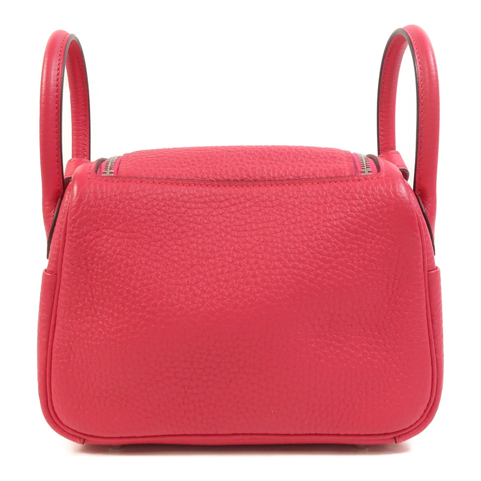 HERMES Clemence皮革Mini Lindy銀扣手挽肩背兩用袋Rose Extreme