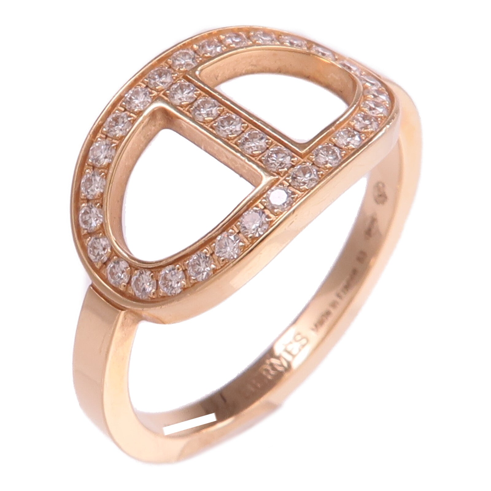 HERMES 18K玫瑰金Chaine d'ancre Contour Ring鑽石戒指Hermes#53/US#6.5