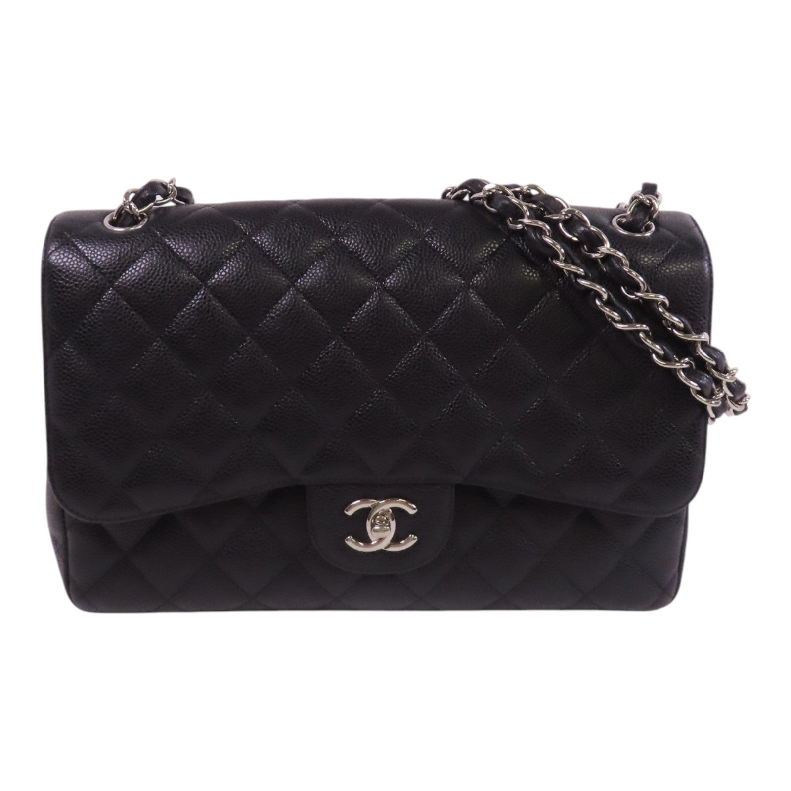 CHANEL 牛皮皮革Large Classic 30銀扣鏈帶肩背袋