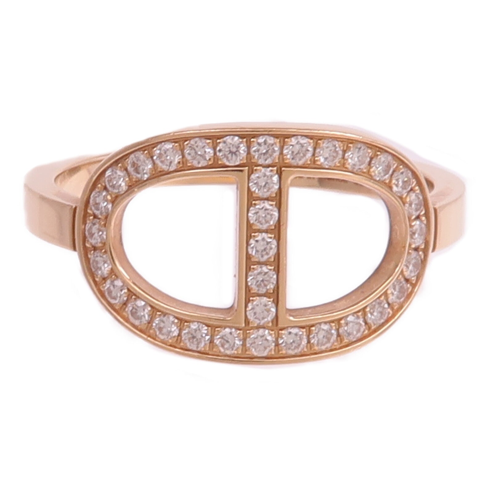 HERMES 18K玫瑰金Chaine d'ancre Contour Ring鑽石戒指Hermes#53/US#6.5