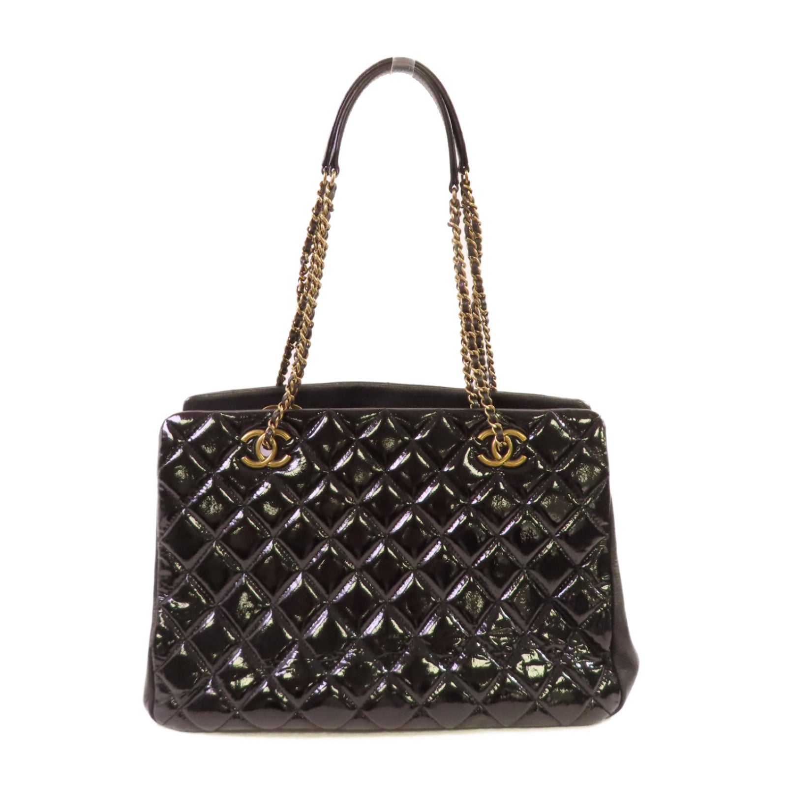 CHANEL 【激減優惠】漆皮皮革Chain Shoulder Bag金扣鏈帶手挽肩背袋兩用袋黑色
