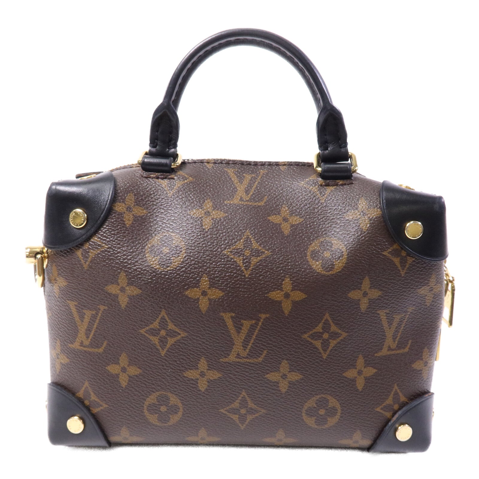 LOUIS VUITTON Monogram Petite Malle Souple金扣手挽肩背兩用袋棕色
