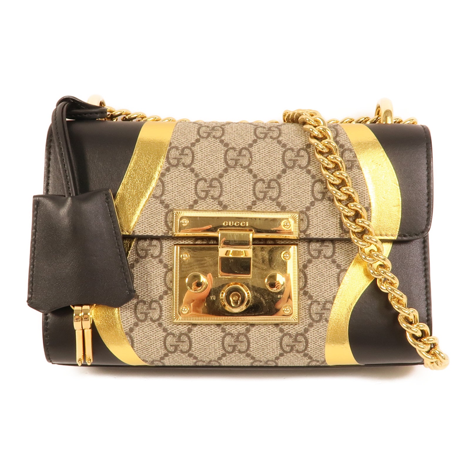 GUCCI 塗層帆布/牛皮皮革Padlock Bag鏈帶肩背袋