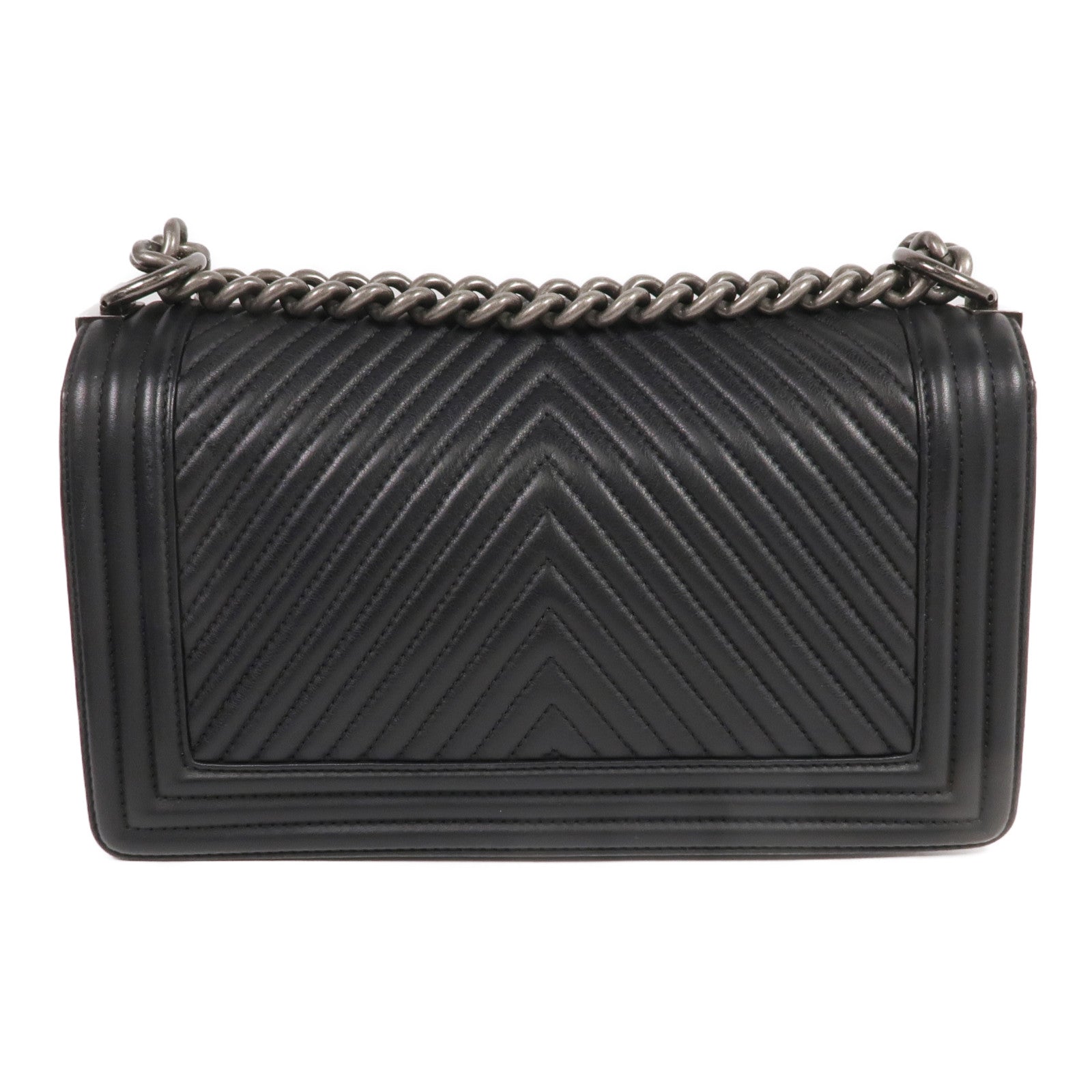 CHANEL 羊皮皮革Boy 25銀扣鏈帶肩背袋