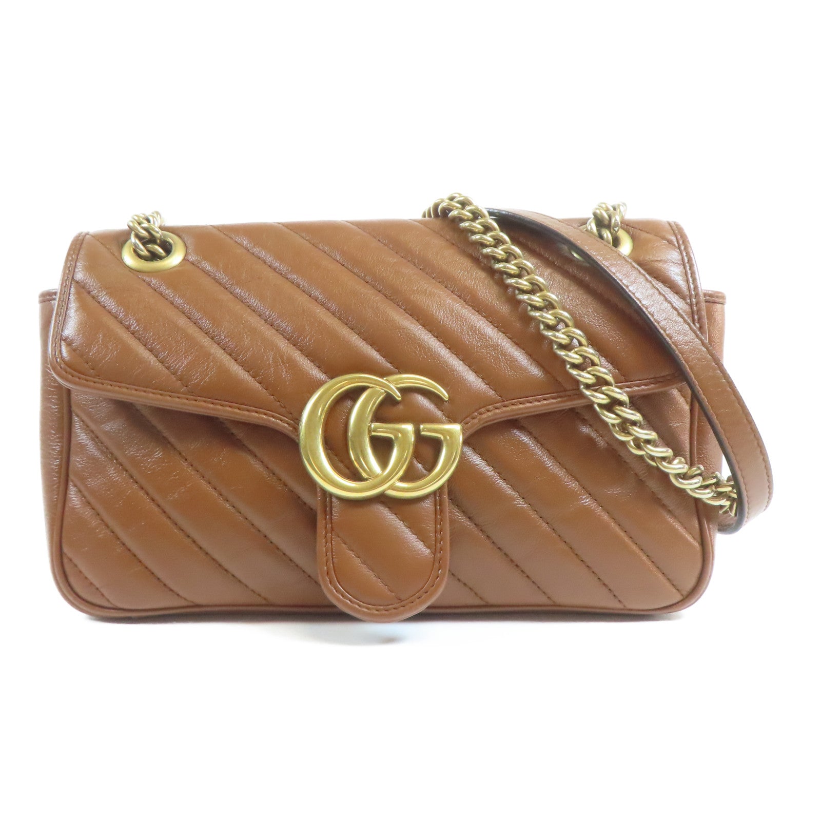 GUCCI GG GHW GG Marmont Shoulder Bag 443497 Calfskin Leather Brown