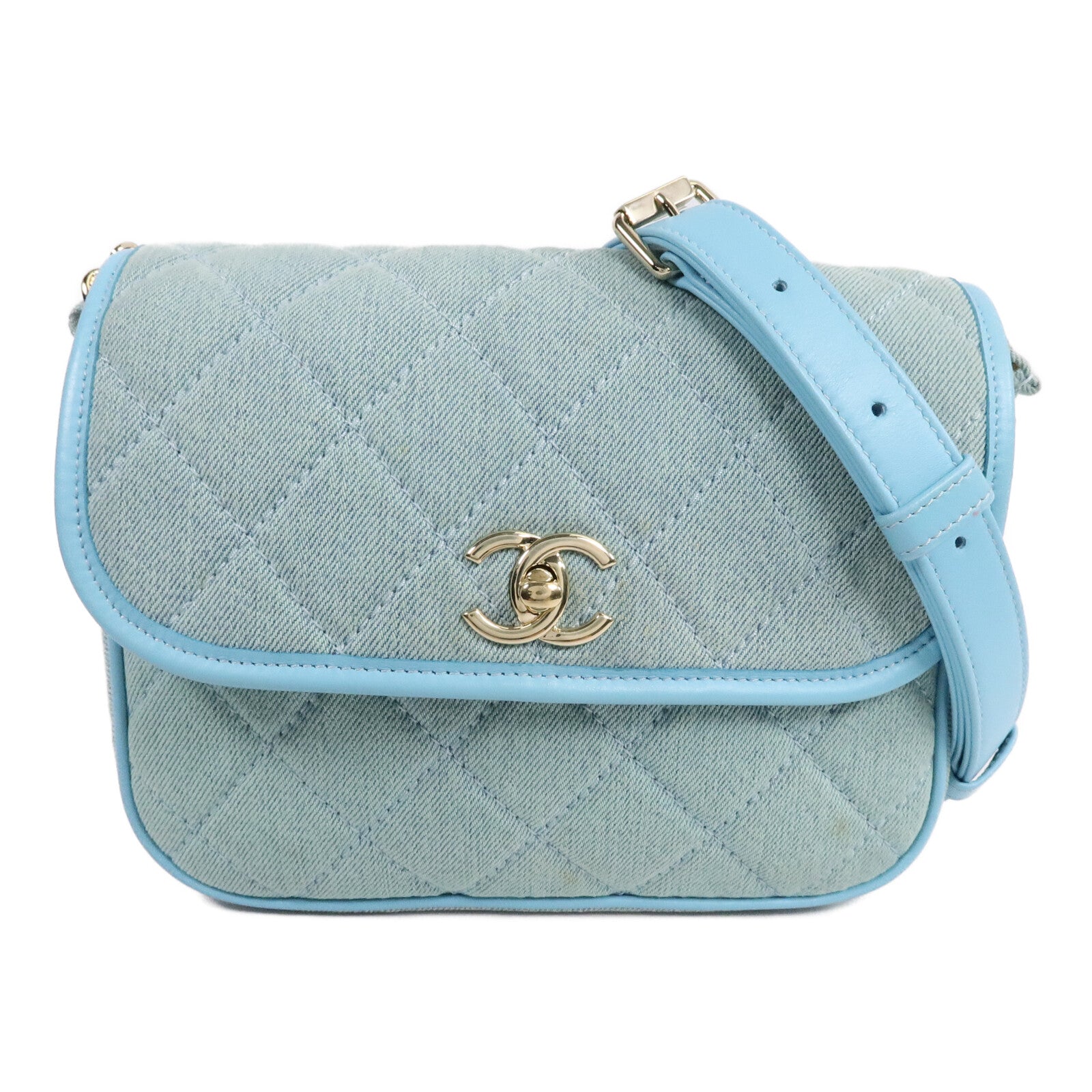 CHANEL 牛仔布Small Messenger Bag鏈帶肩背袋