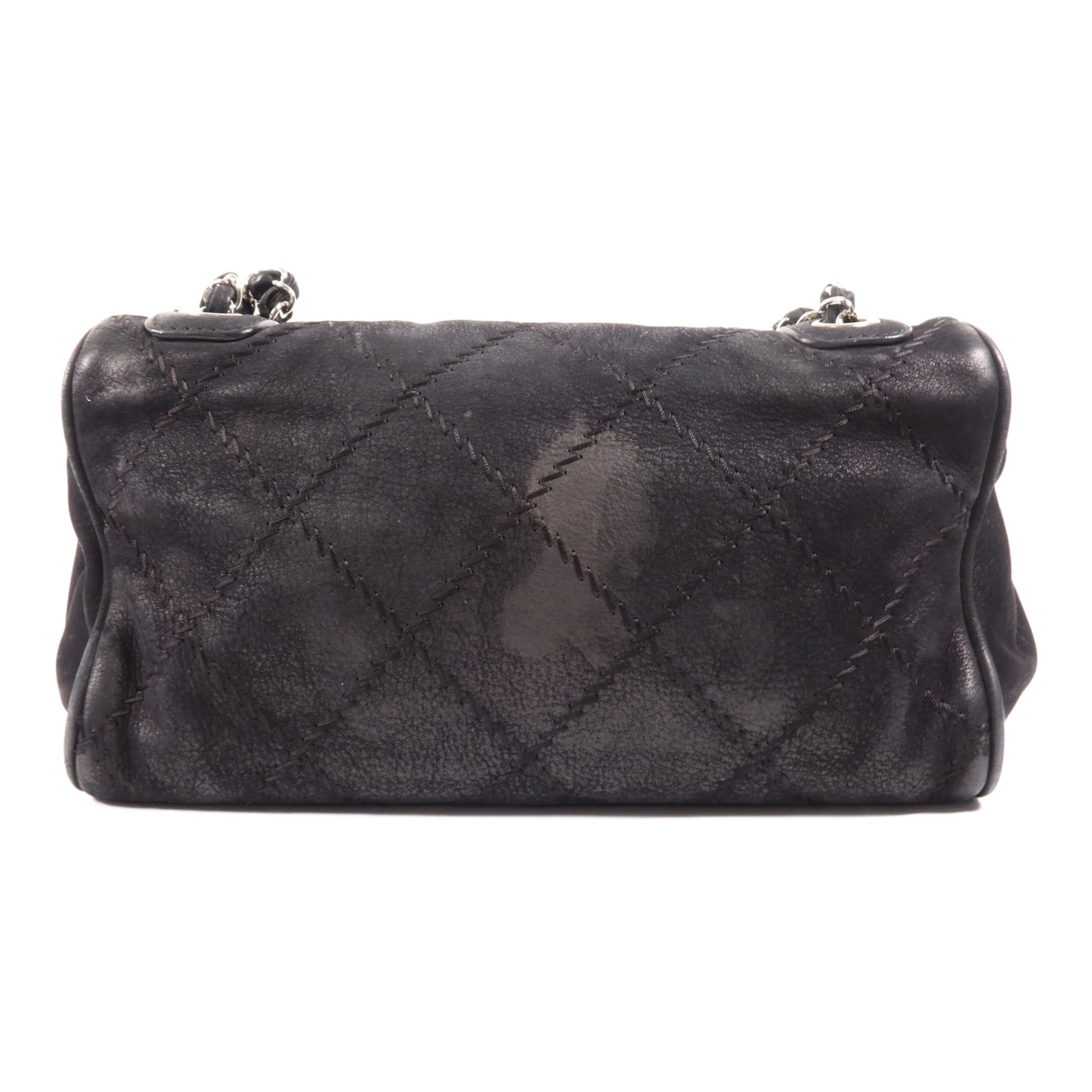 CHANEL 麂皮皮革Chain Shoulder Bag銀扣鏈帶肩背袋