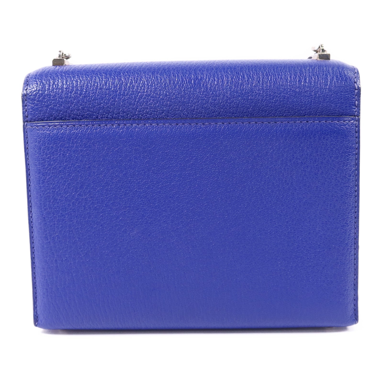 HERMES Chevre皮革Verrou Mini銀扣鏈帶肩背袋Bleu Electrique
