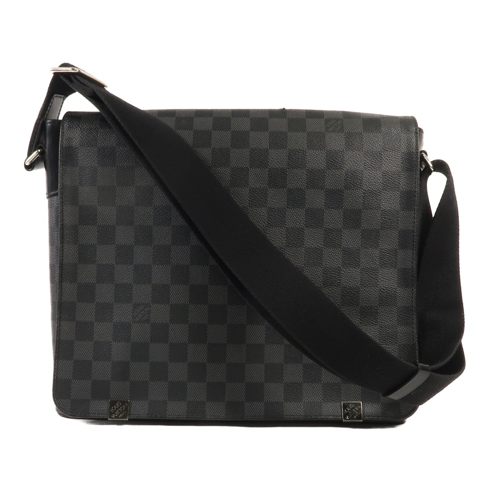 LOUIS VUITTON Damier Graphite District MM銀扣肩背袋