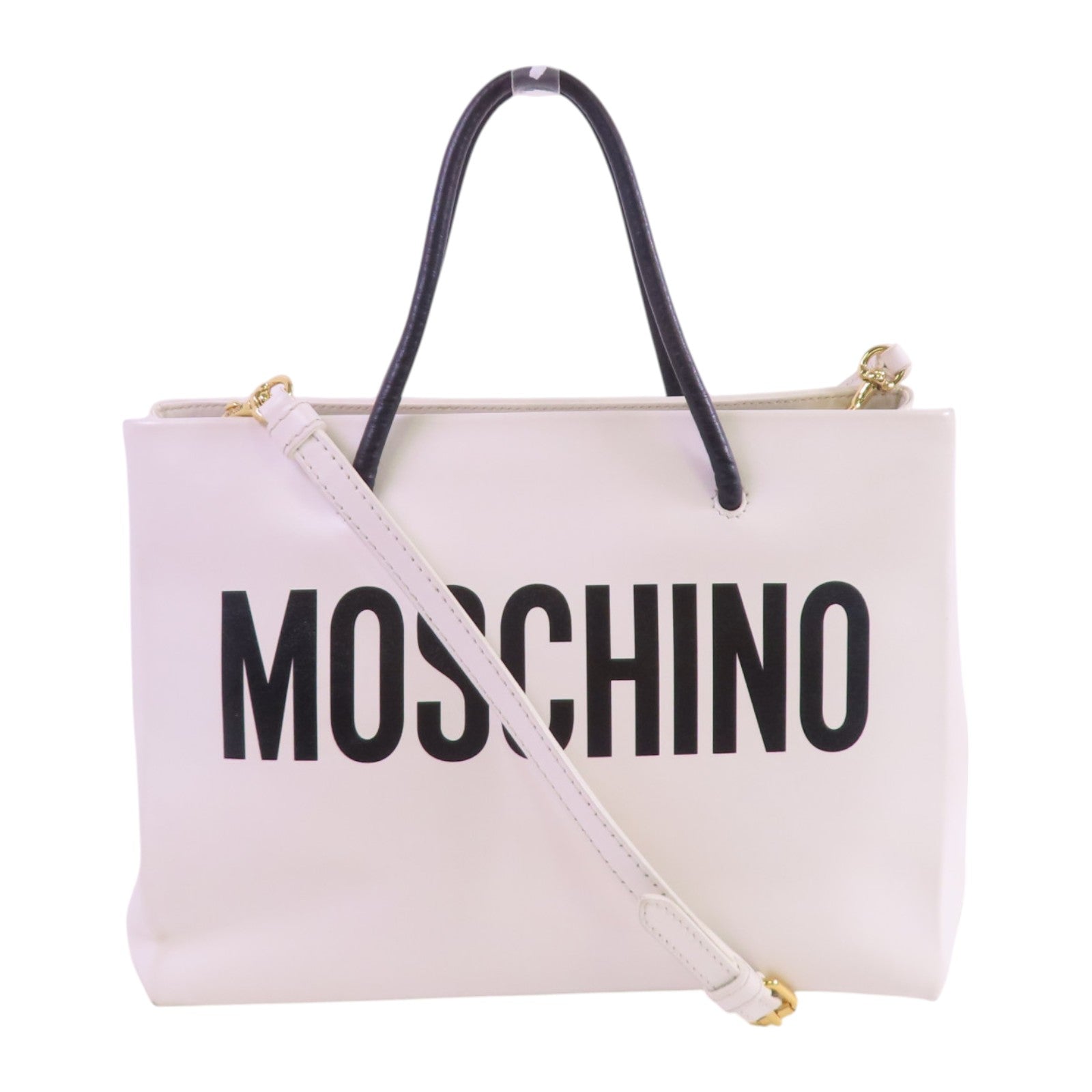 MOSCHINO 牛皮皮革2Way Tote Bag金扣手挽肩背兩用袋白色
