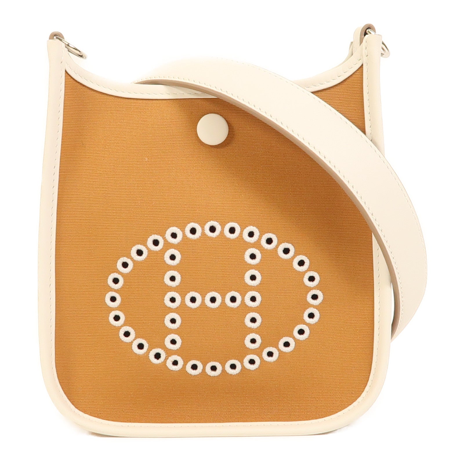 HERMES Swift皮革/Toile Officier Neo Evelyne TPM銀扣肩背袋Gris Pale/Etoupe/Dune