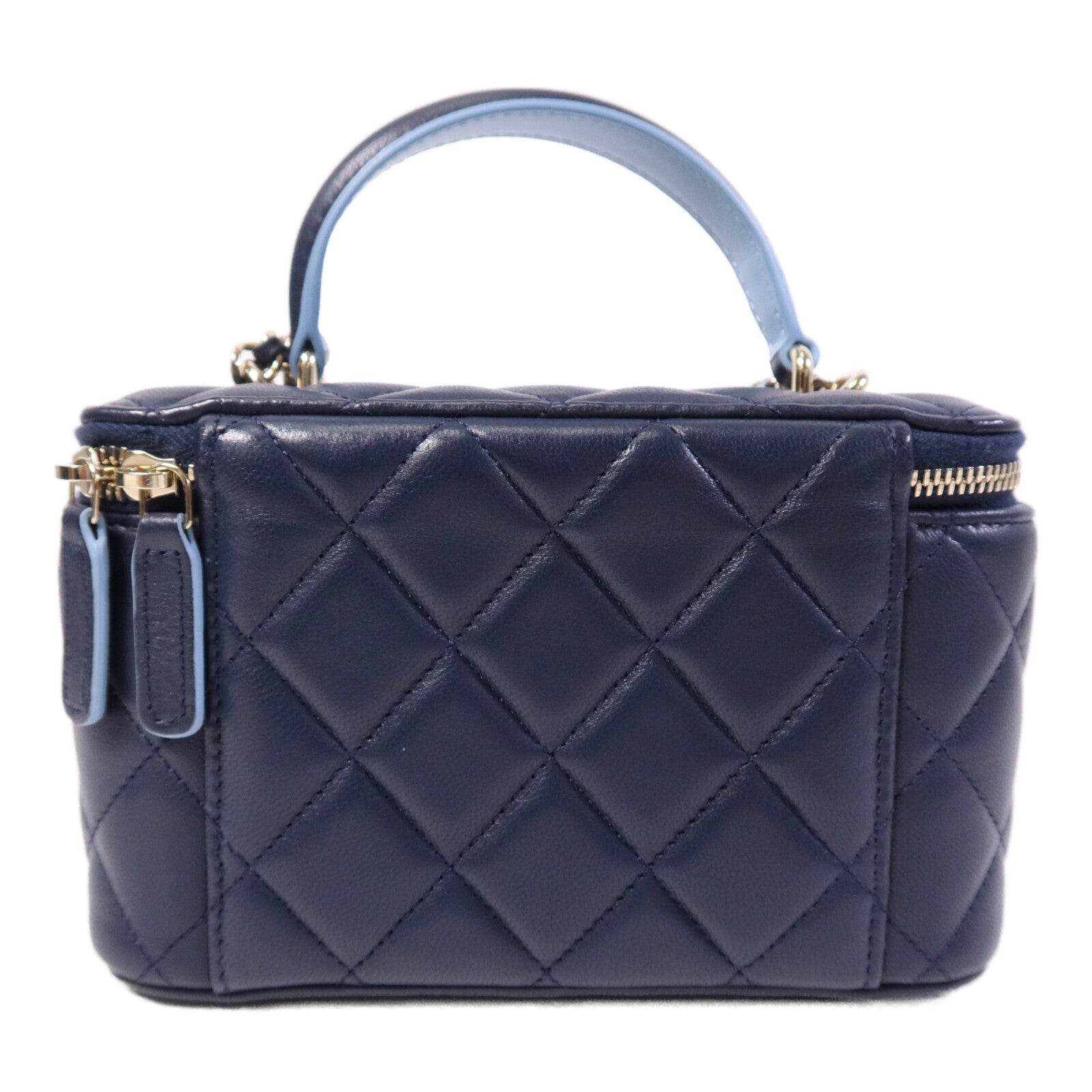 CHANEL 牛皮皮革Vanity Case銀扣鏈帶手挽肩背兩用袋