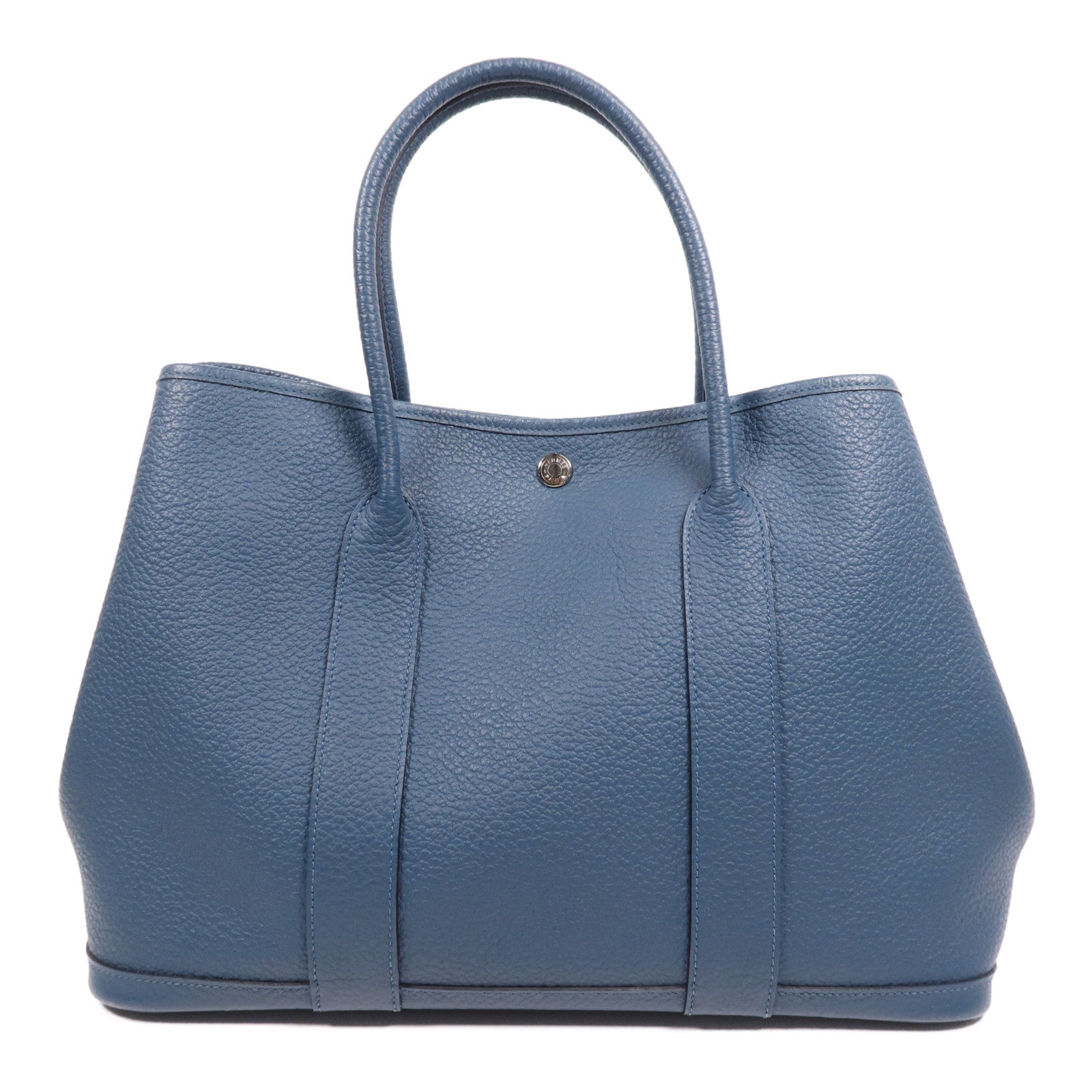 HERMES Negonda皮革Garden Party PM銀扣手挽袋 Bleu Outremer