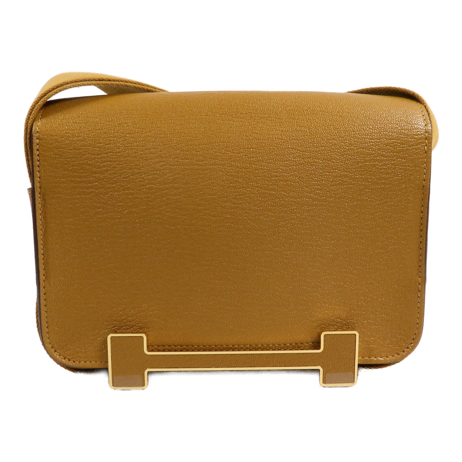 HERMES Chevre皮革Geta肩背袋Caramel