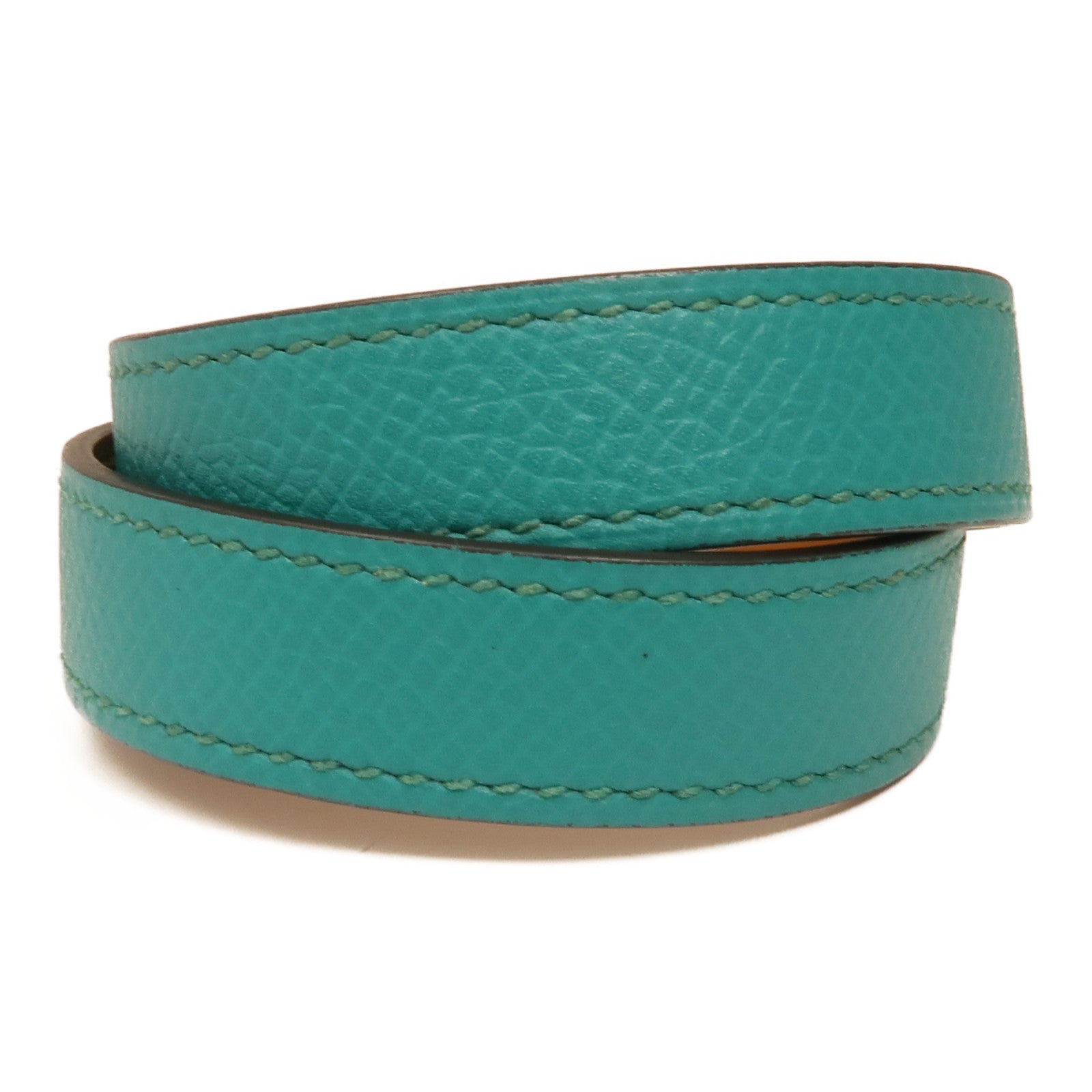 HERMES 【激減優惠】Epsom皮革Drag Double Bracelet銀扣手鏈Blue