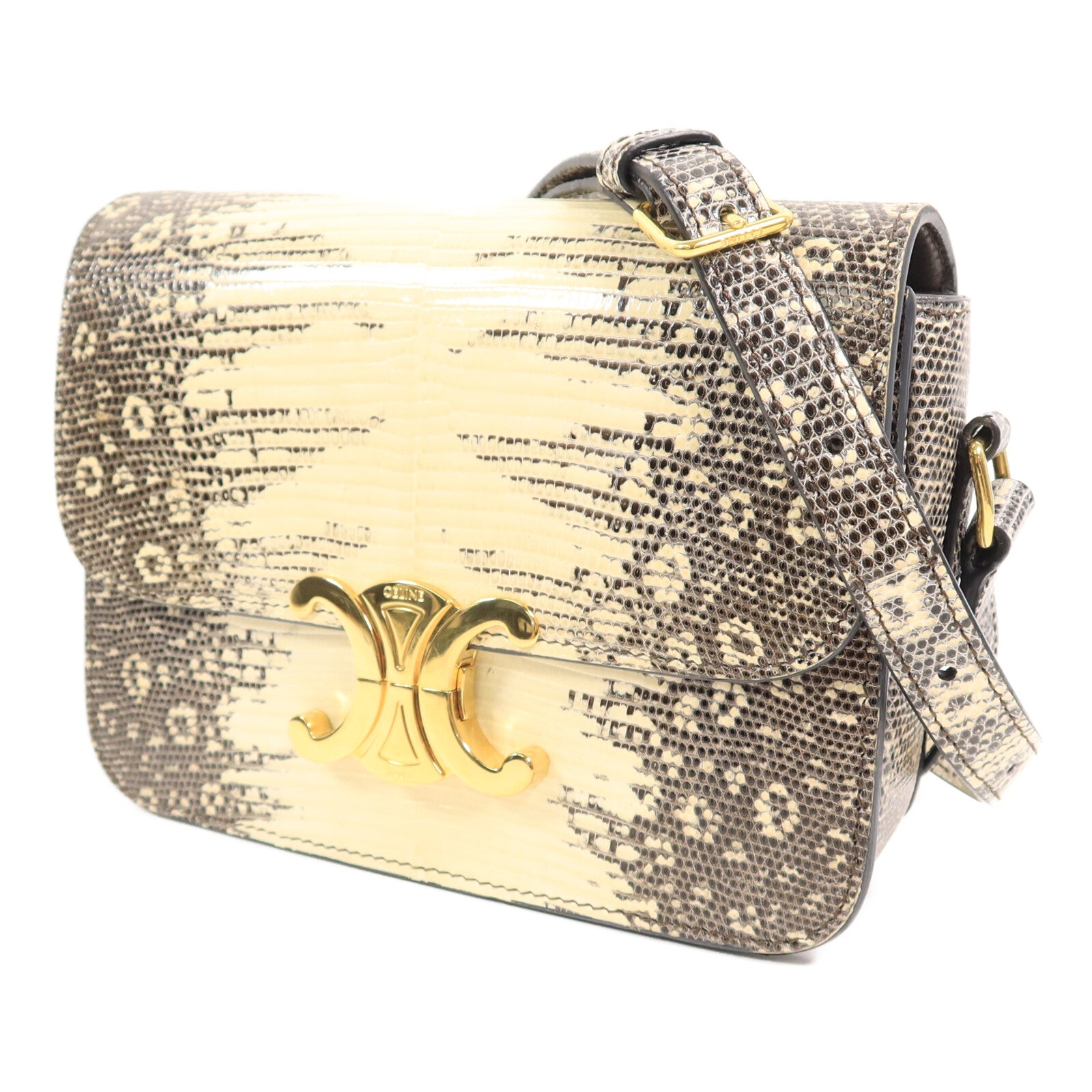 CELINE 蜥蝪皮革Teen Triomphe Bag In Lizard肩背袋