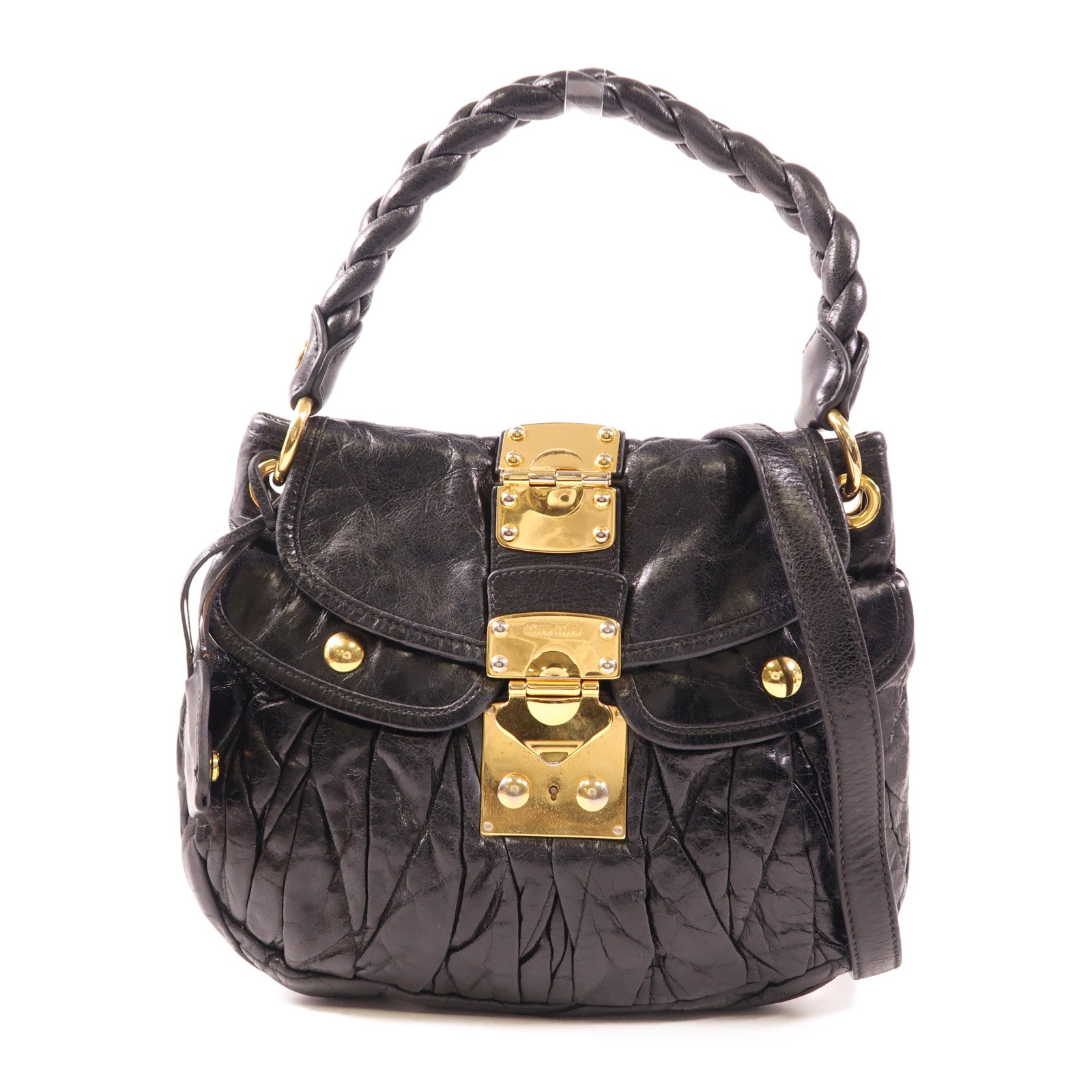 Miu Miu 【激減優惠】皮革Shoulder Bag金扣手挽肩背兩用袋