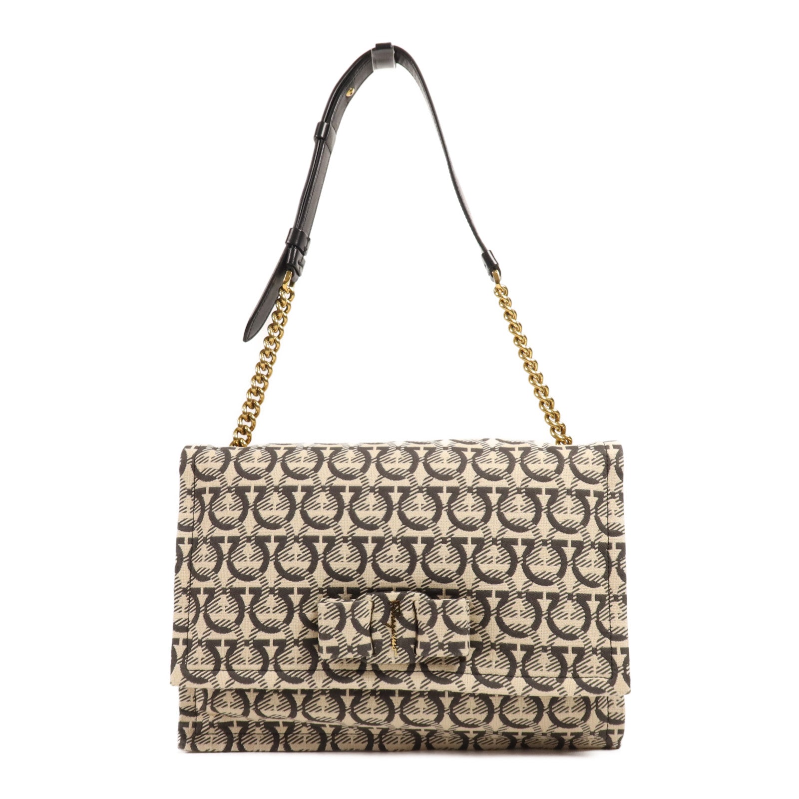 Salvatore Ferragamo 帆布Viva Bow金扣肩背袋