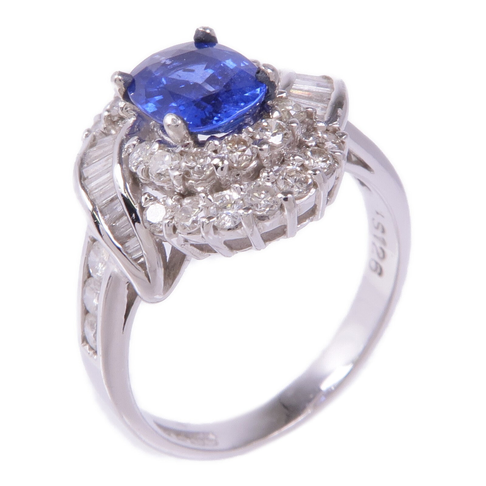 JEWELRY 【激減優惠】PT900鉑金Sapphire Diamond Ring藍寶石/鑽石戒指US#6.75