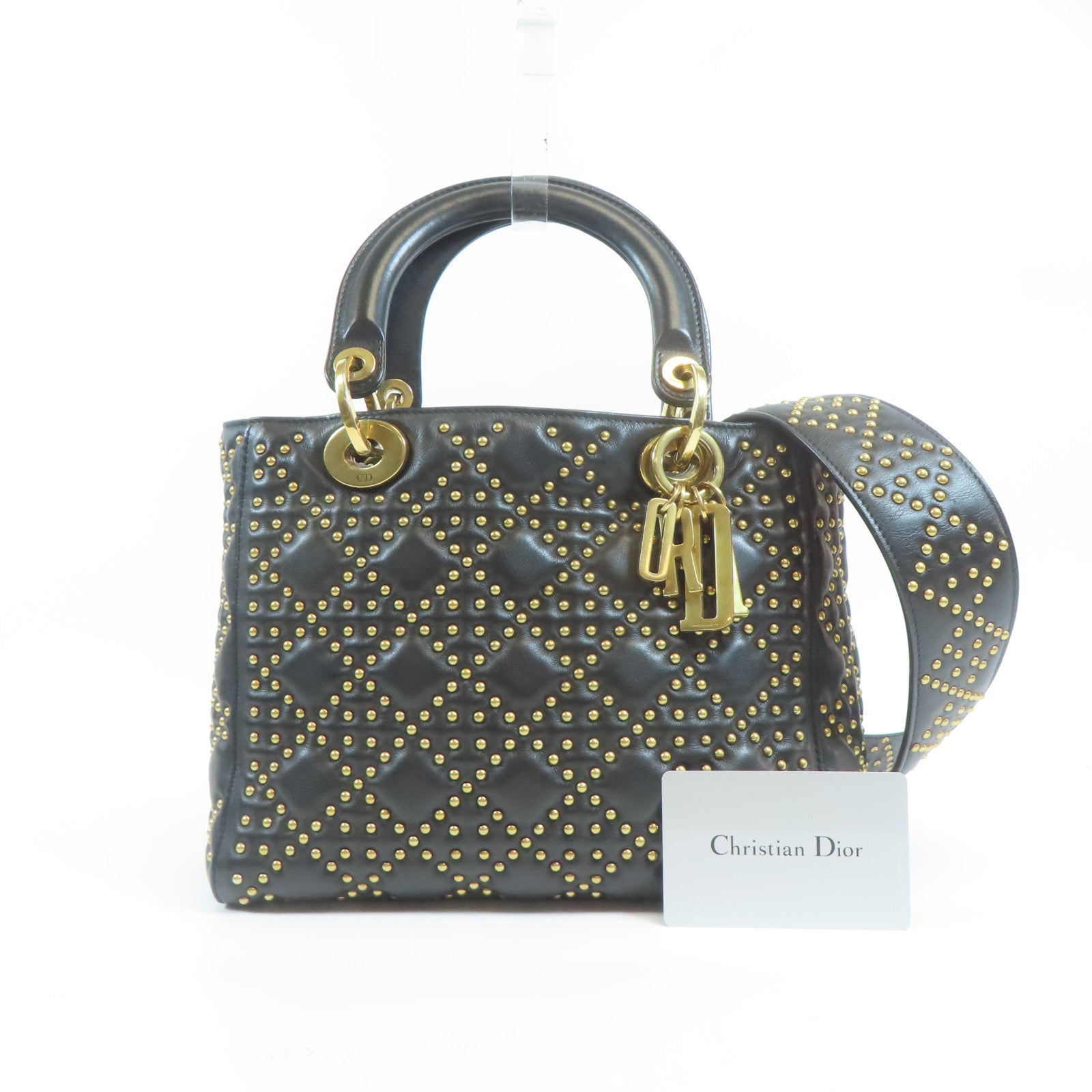 Dior CD GHW Lady Dior 2 Way Shoulder Handbag M0579CVNZ Calfskin Black