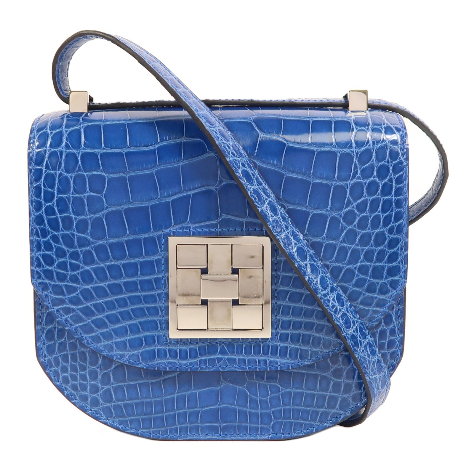 HERMES 鱷魚皮革Mini Mosaique銀扣肩背袋