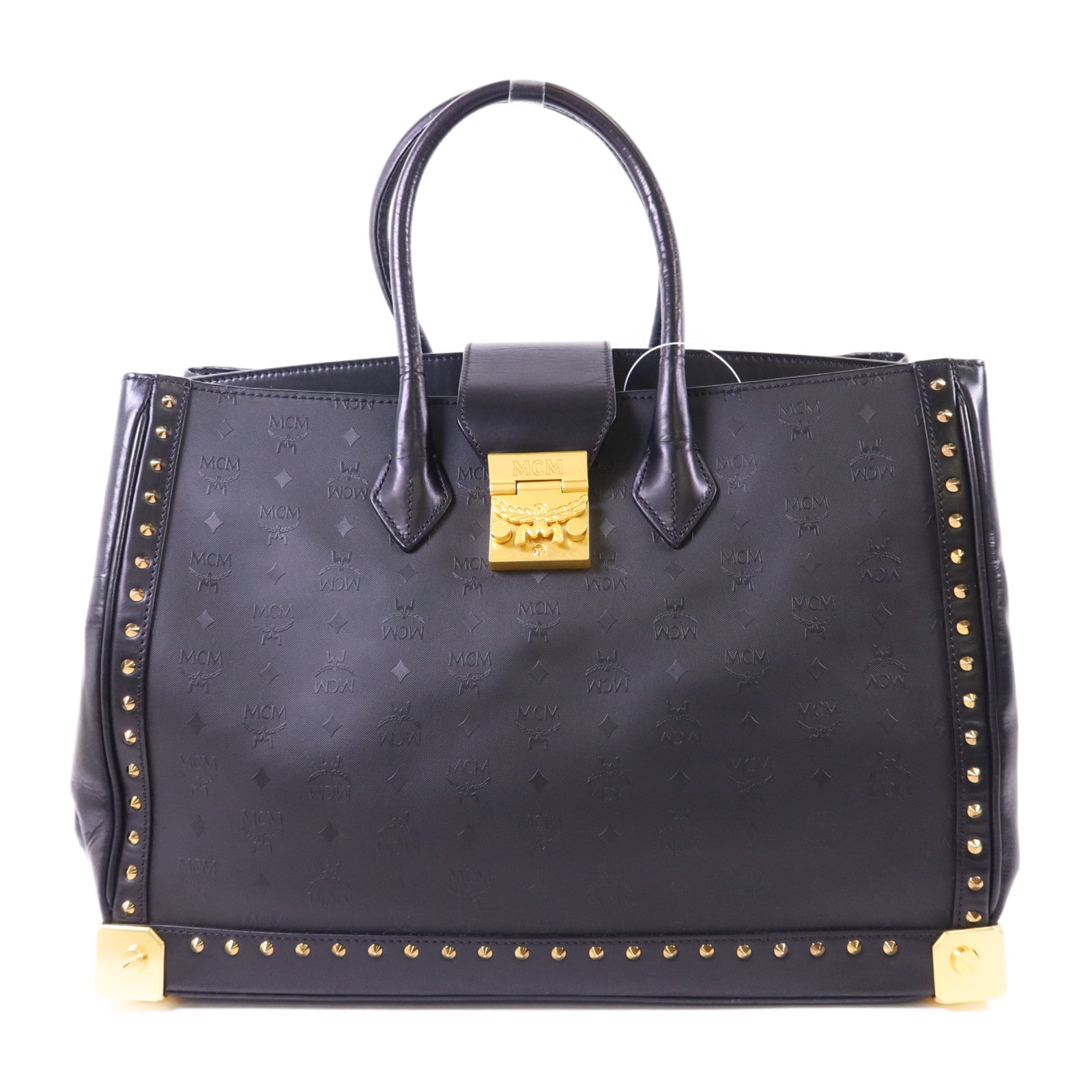 MCM 塗層帆布/牛皮皮革Visetos金扣手挽袋