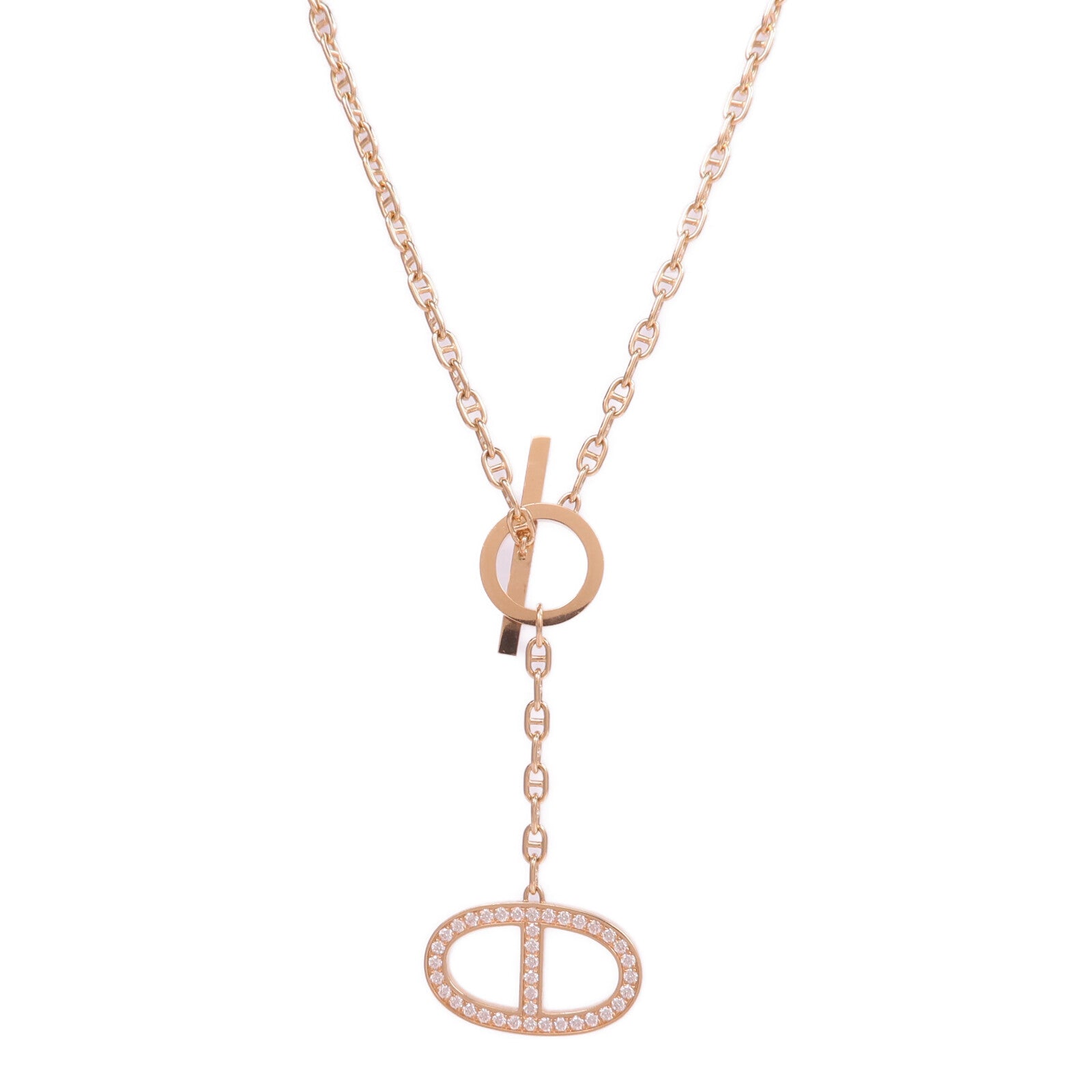 HERMES 18K玫瑰金Chaine d'ancre Contour Pendant Large鑽石項鍊