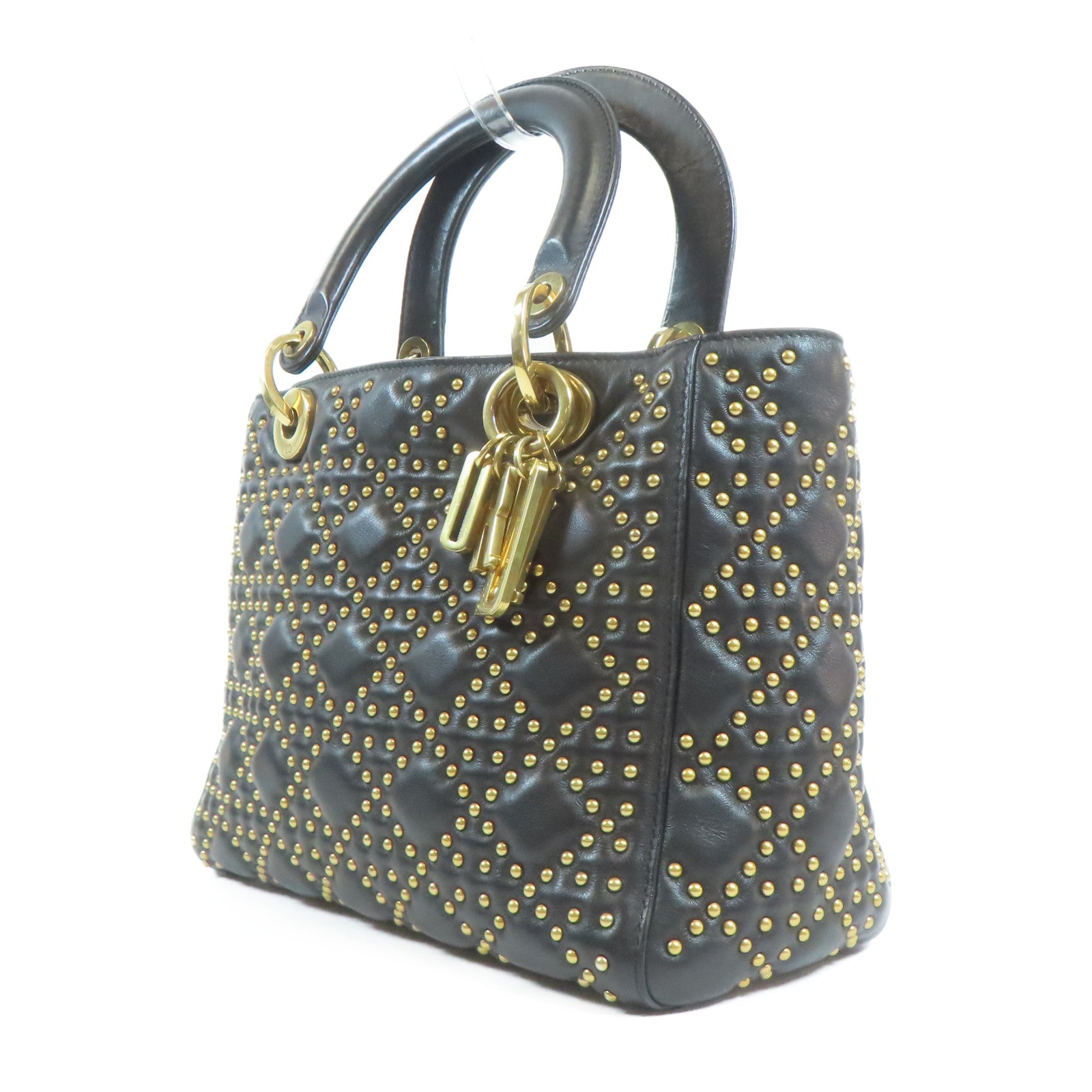 Dior CD GHW Lady Dior 2 Way Shoulder Handbag M0579CVNZ Calfskin Black