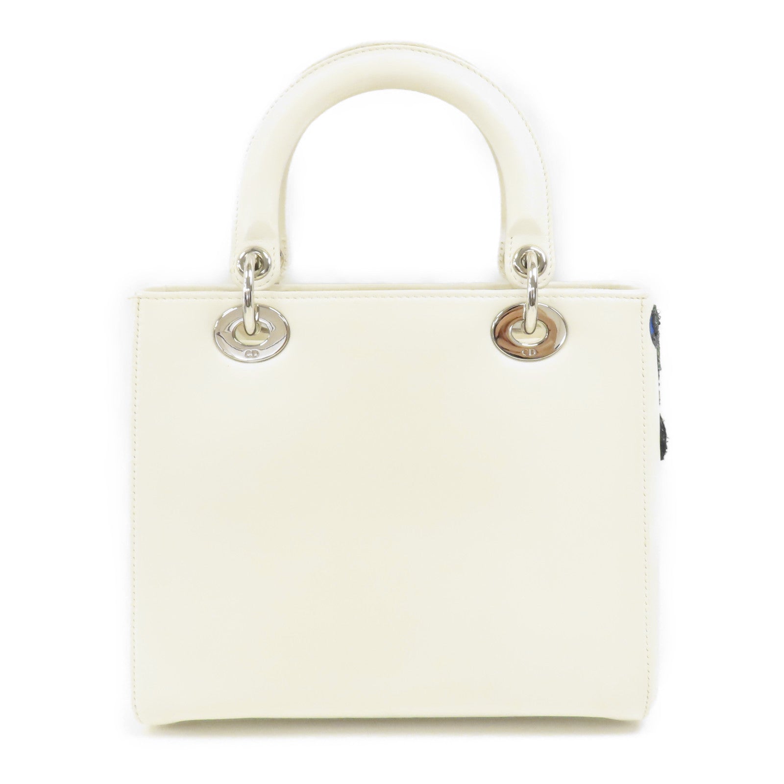 Dior CD SHW Lady Dior 2 Way Shoulder Hand Bag Calfskin Leather White