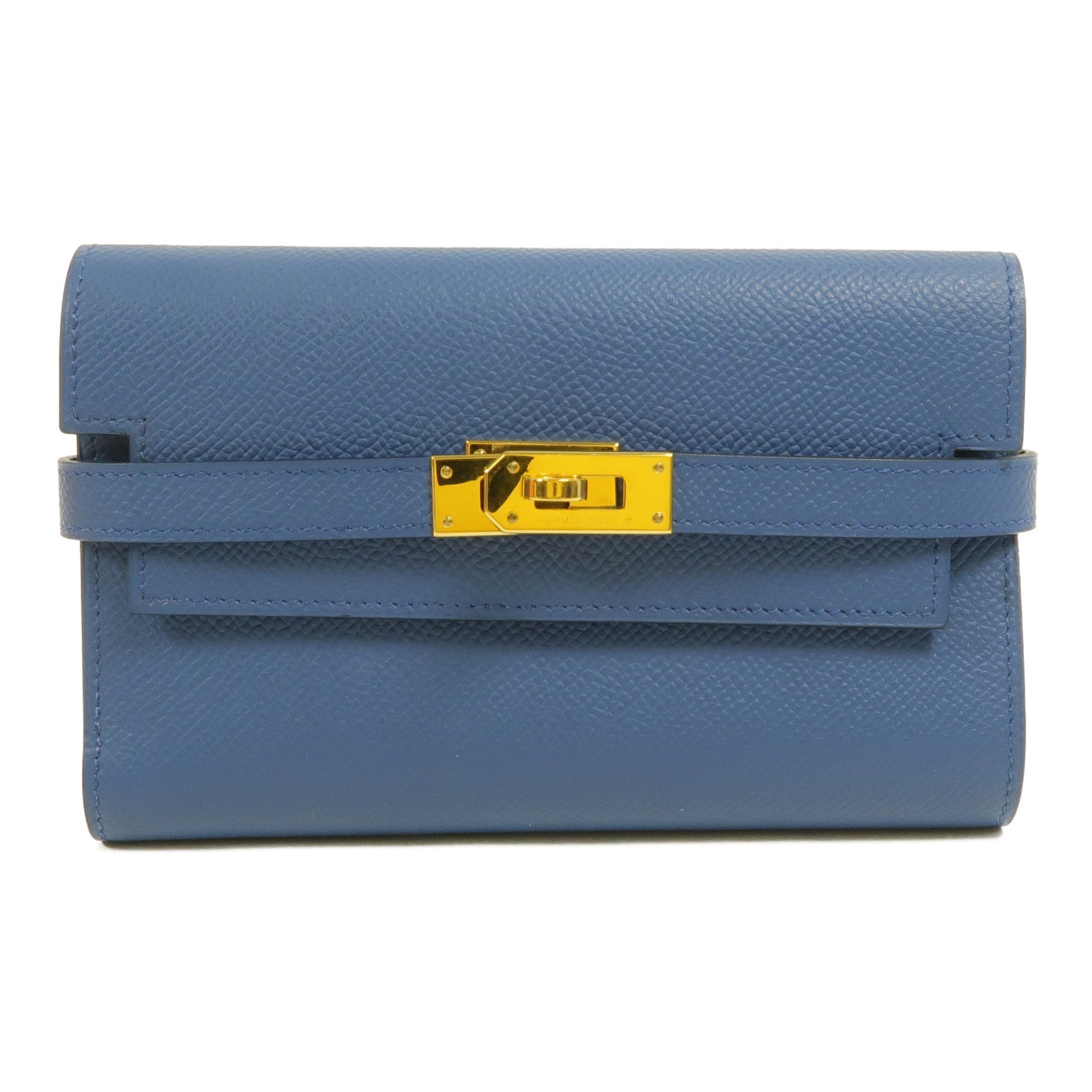 HERMES Epsom皮革Kelly Depliant Medium長錢包Bleu Agate