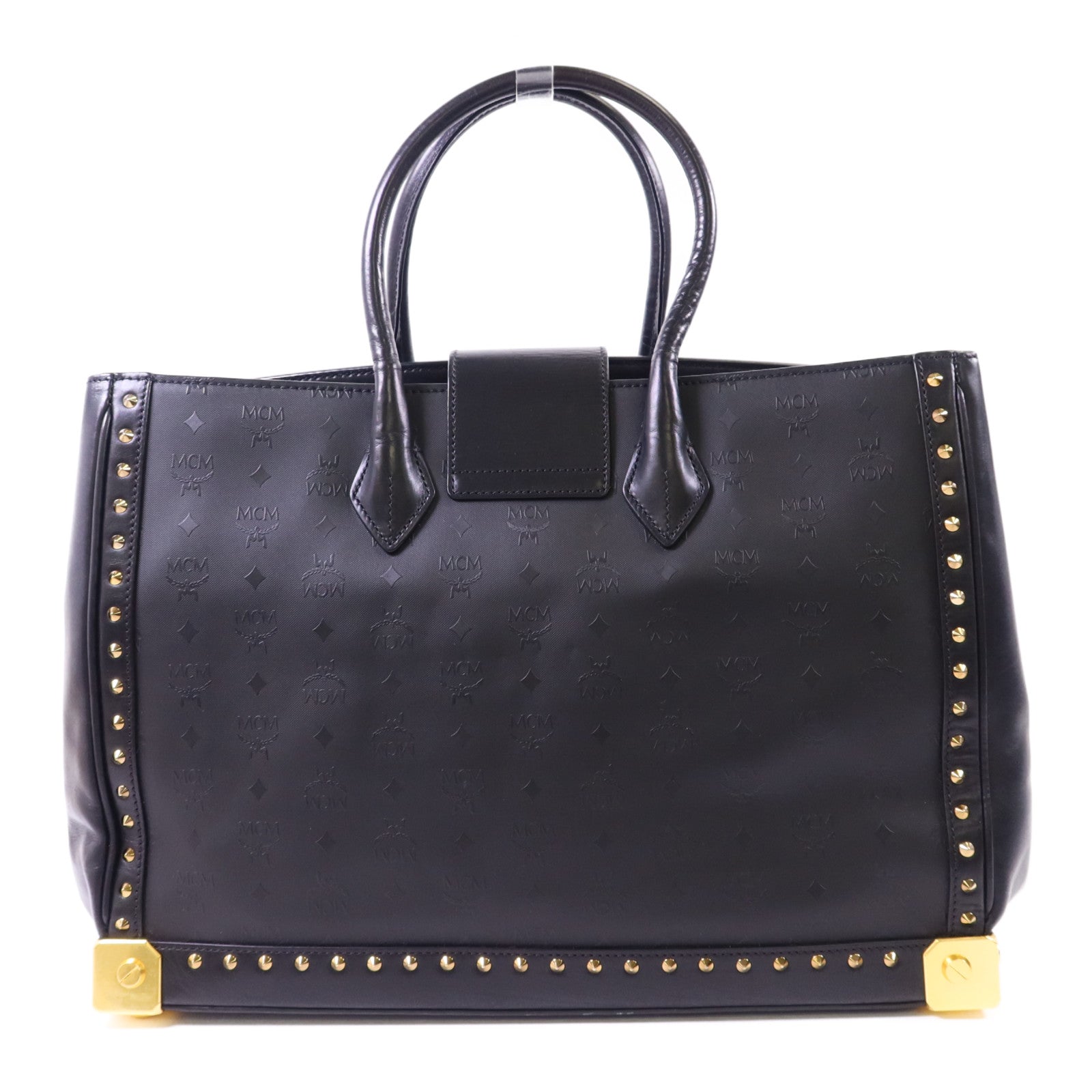 MCM 塗層帆布/牛皮皮革Visetos金扣手挽袋