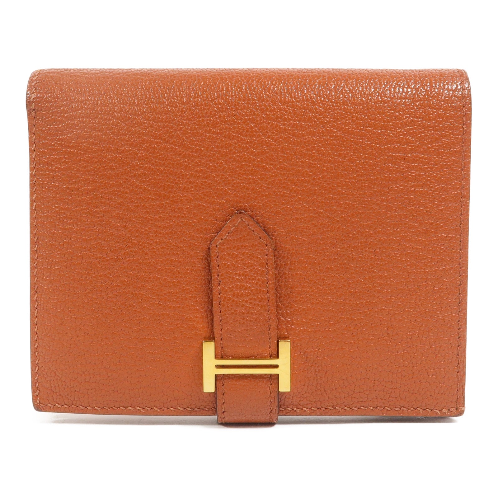 HERMES Chevre皮革Bearn Compact Wallet錢包Cuivre