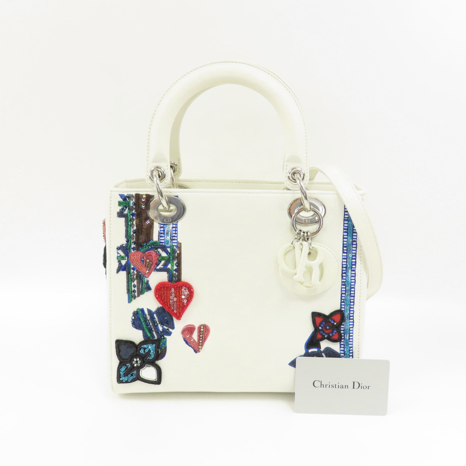 Dior 牛皮皮革Lady Dior銀扣肩背袋