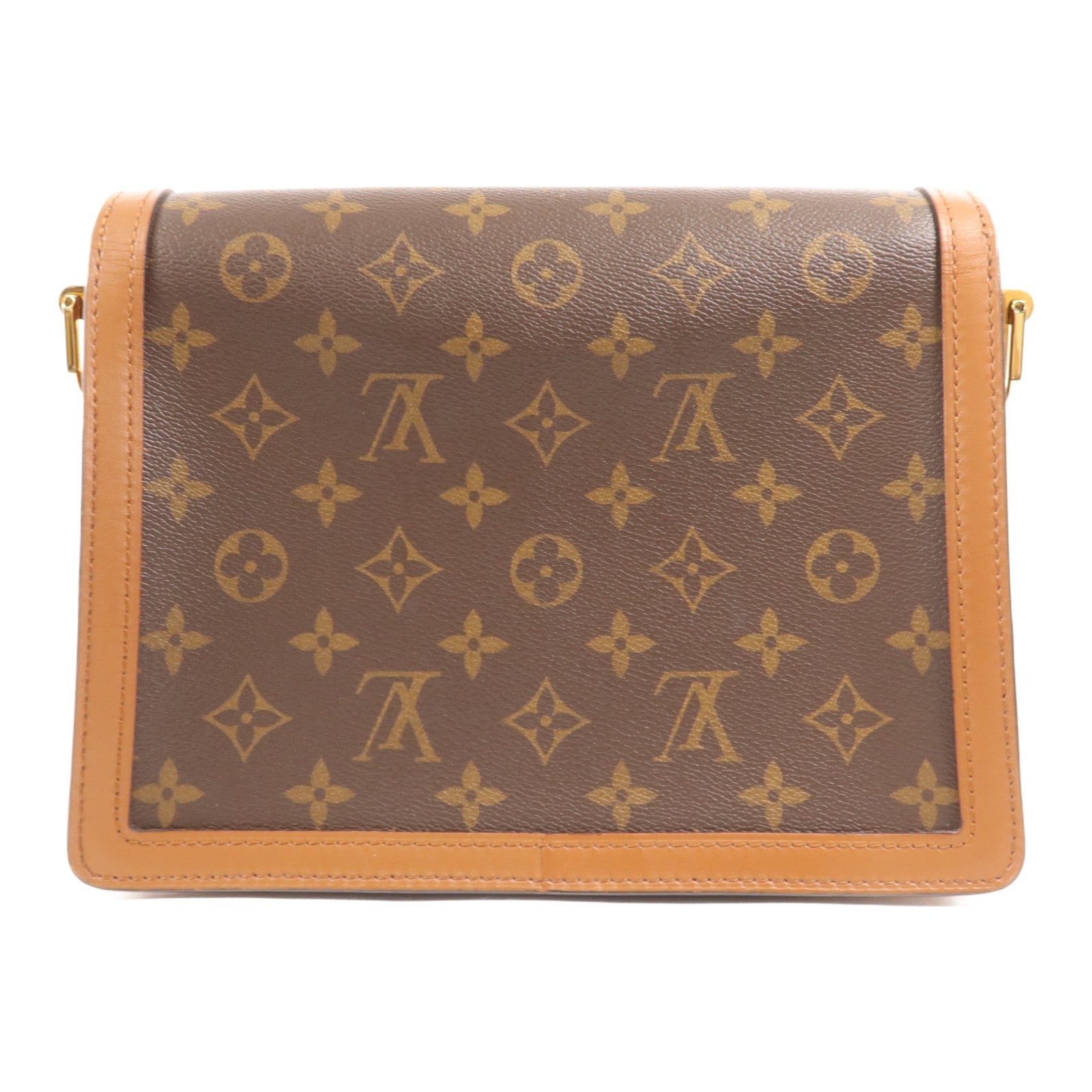 LOUIS VUITTON Monogram/Monogram Reverse Dauphine MM金扣手挽肩背兩用袋棕色