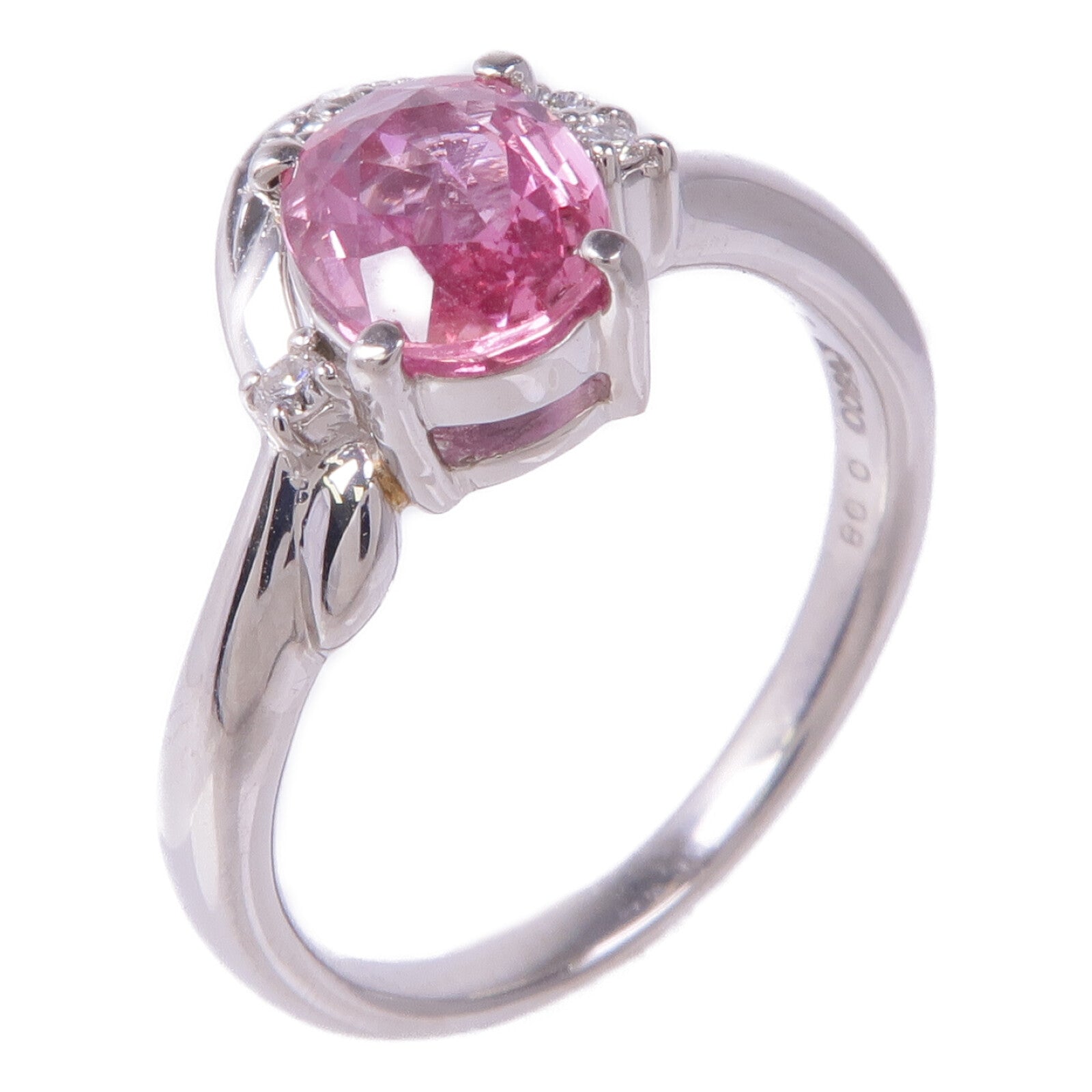 JEWELRY PT900鉑金Pink Sapphire Diamond Ring粉紅藍寶石/鑽石戒指US#6.75
