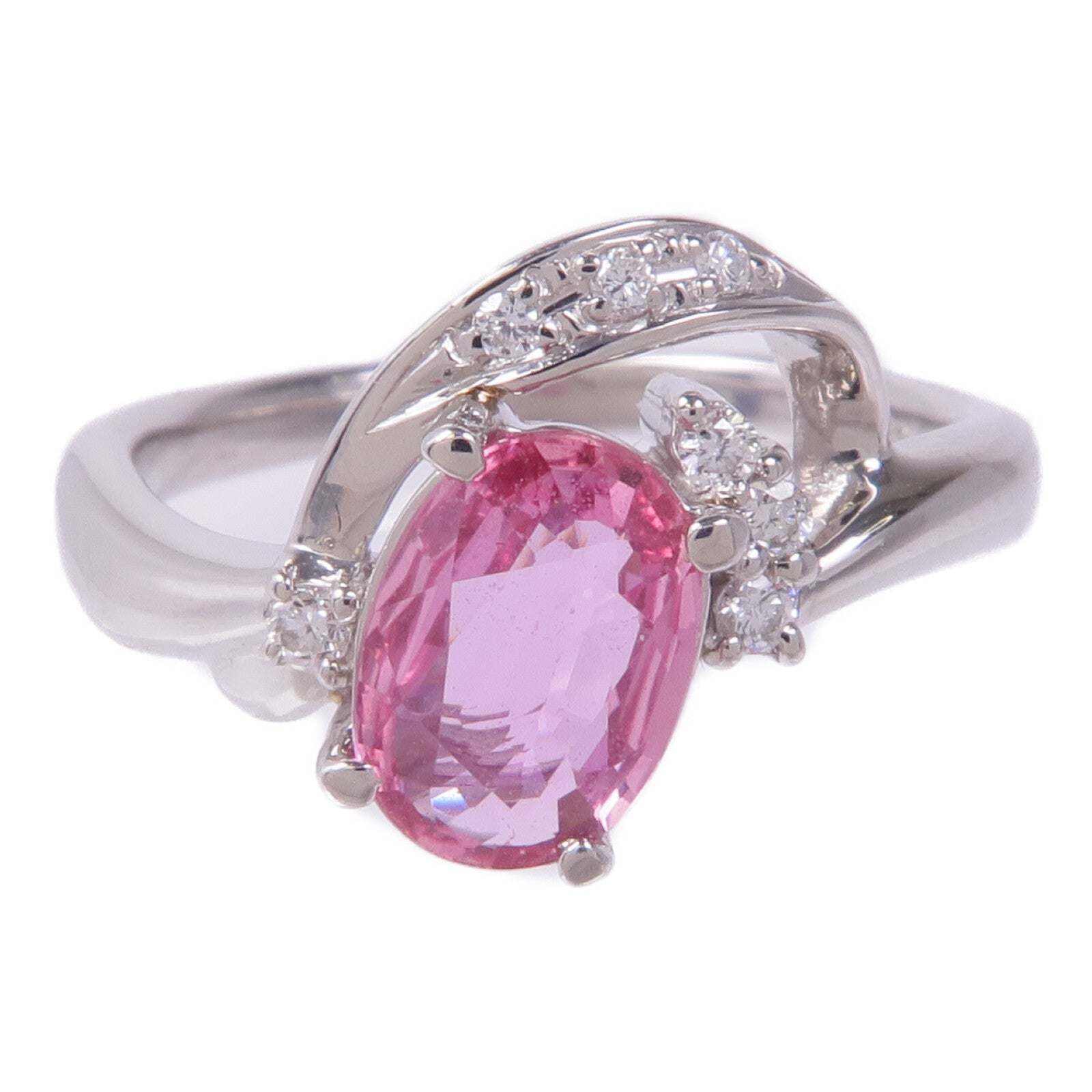 JEWELRY PT900鉑金Pink Sapphire Diamond Ring粉紅藍寶石/鑽石戒指US#6.75
