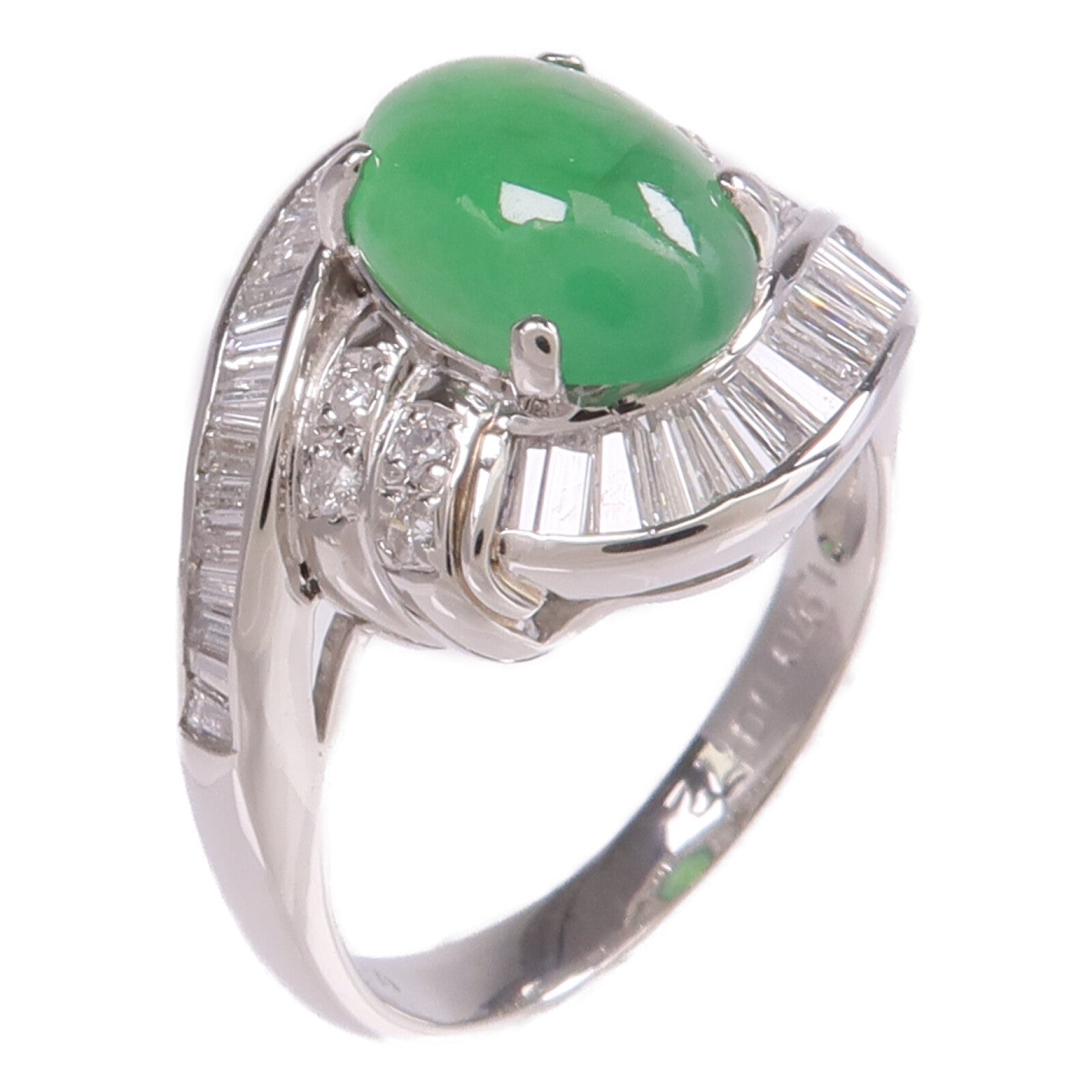 JEWELRY PT900鉑金Jade Diamond Ring翡翠/鑽石戒指US#5.5