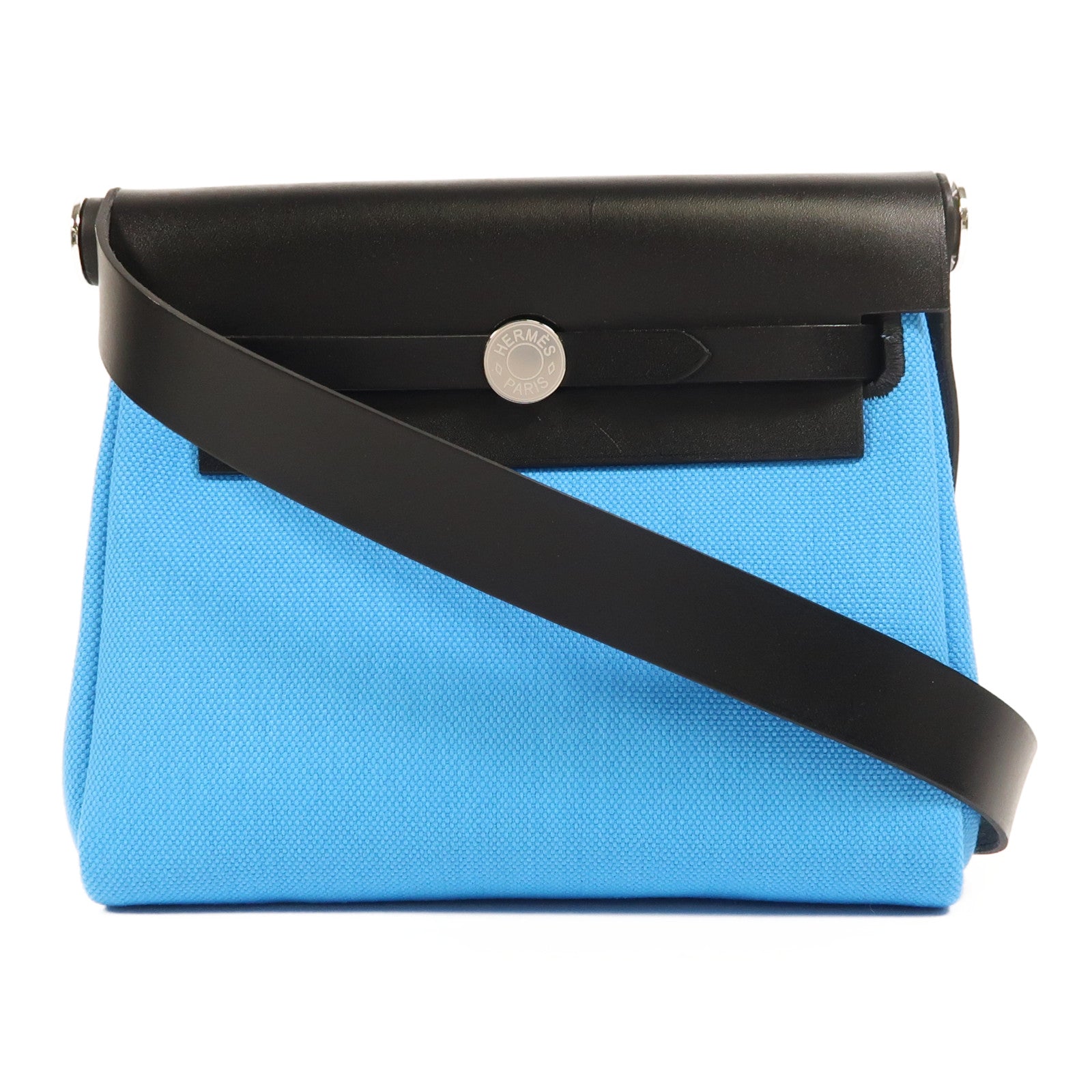 HERMES 帆布Herbag Zip 20銀扣肩背袋Bleu Riviera/Noir