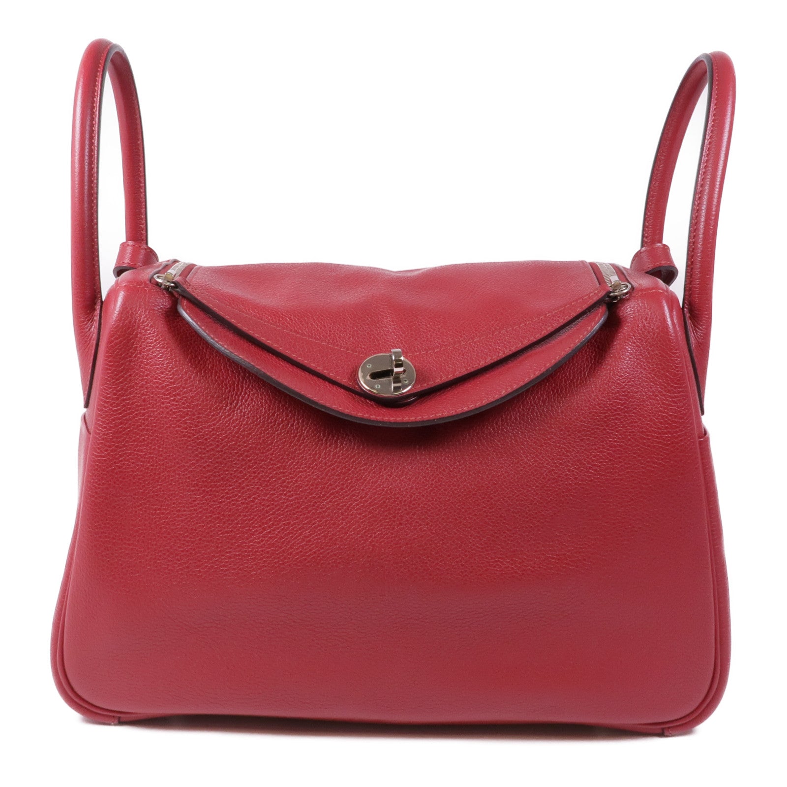 HERMES 【激減優惠】Clemence皮革Lindy 30銀扣肩背袋Rouge Casaque