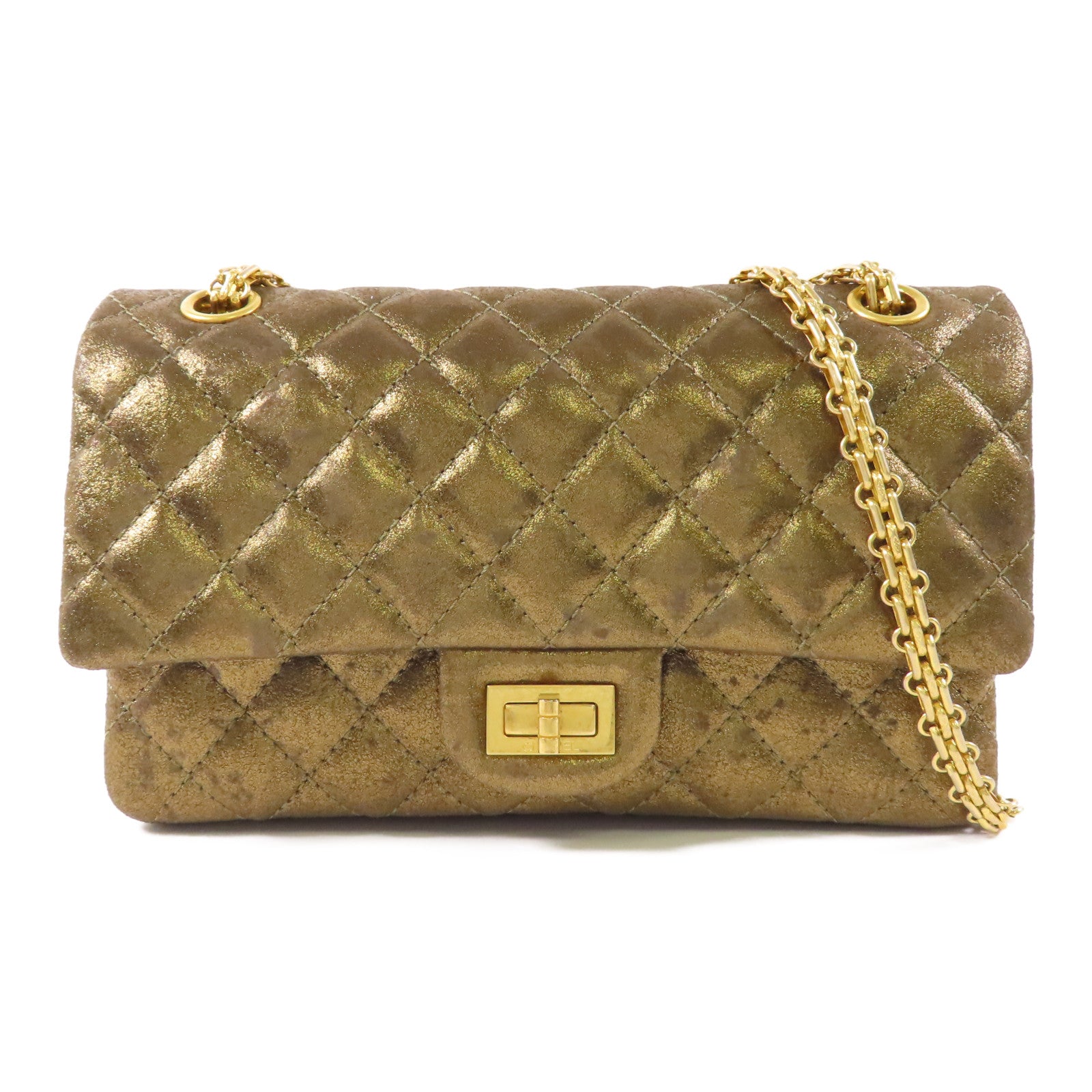 CHANEL 牛皮皮革2.55金扣鏈帶肩背袋