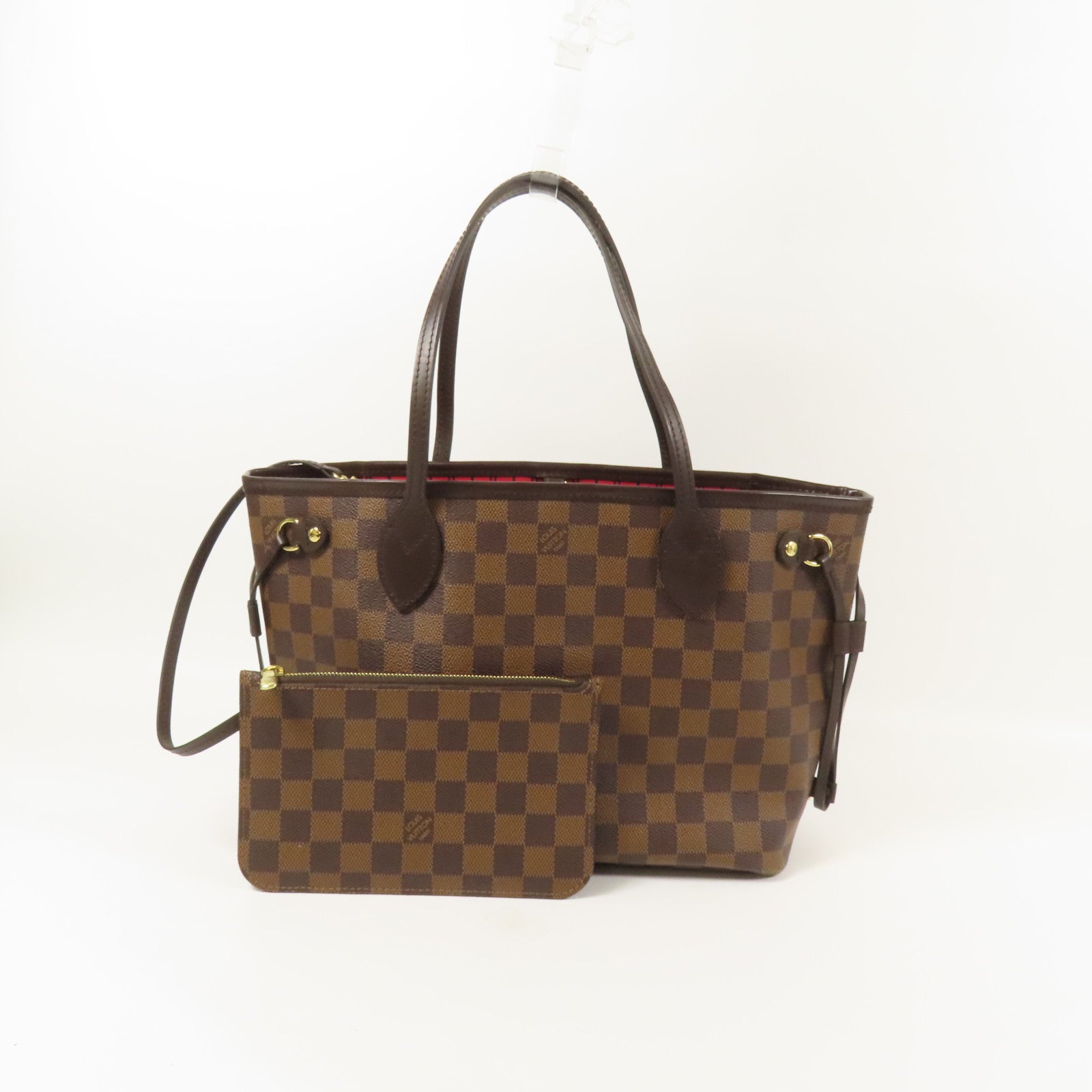 LOUIS VUITTON Damier Neverfull PM金扣手挽袋